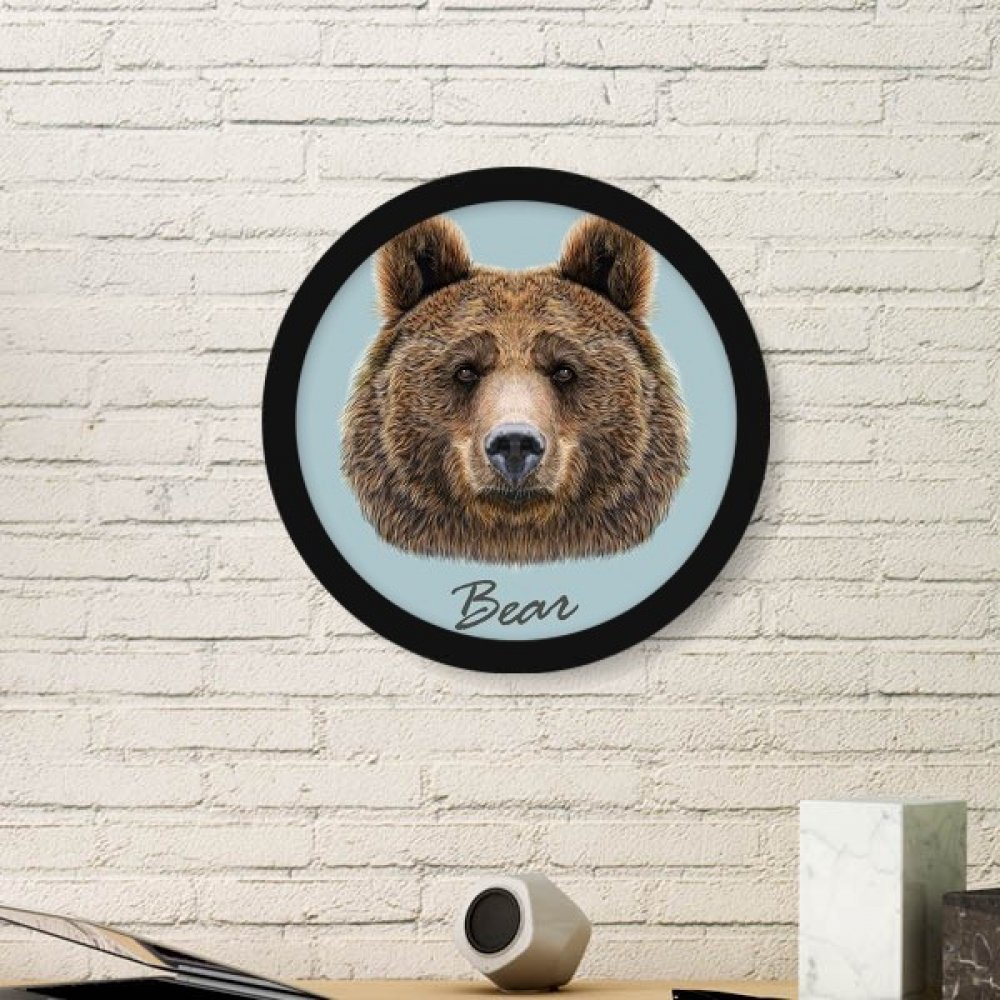 Ours Brun sauvage cadre tableau rond noir pour decoration murale salon