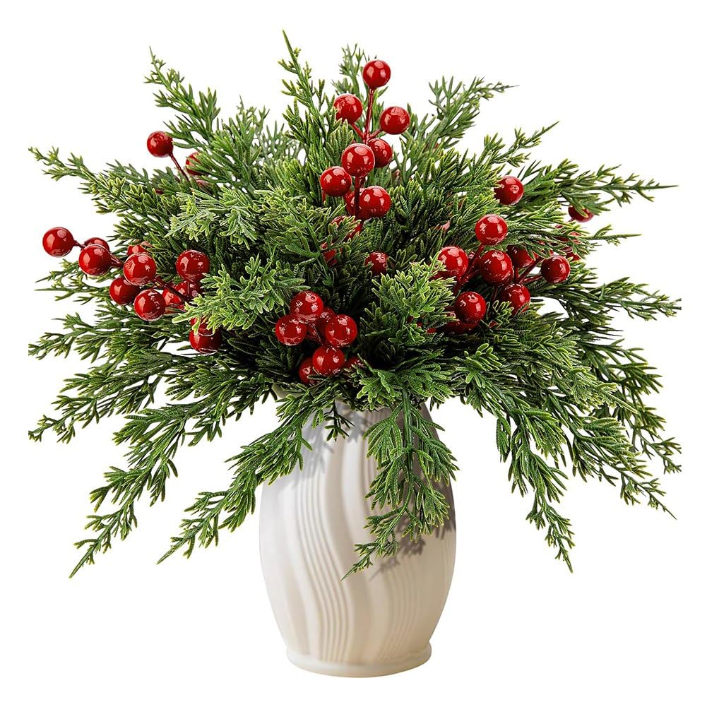 CTRLZS 45 Pcs Christmas Artificial Pine Branches Faux Leaves Stems Fake Foliage Pine Needles Picks
