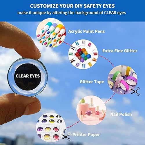 Miniatura 5 de Ojos de seguridad grandes para Amigurumi Crochet Glitter 0.709-1.181 in  RuWfpz 4 tamaños ojos de animales de peluche de colores con arandelas, 80