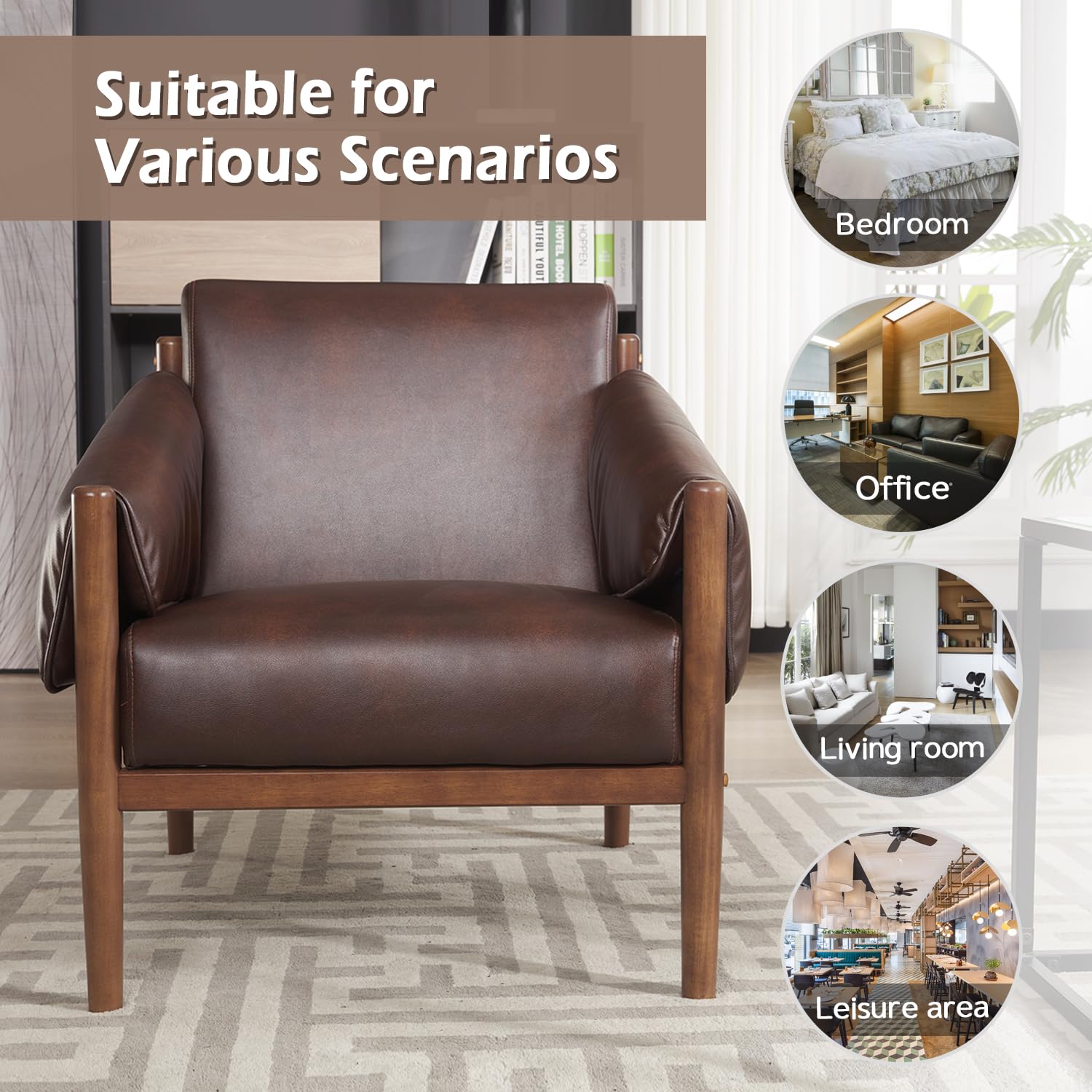 INZOY Mid Century Modern Accent Chair with Wood Frame, PU Leather ...