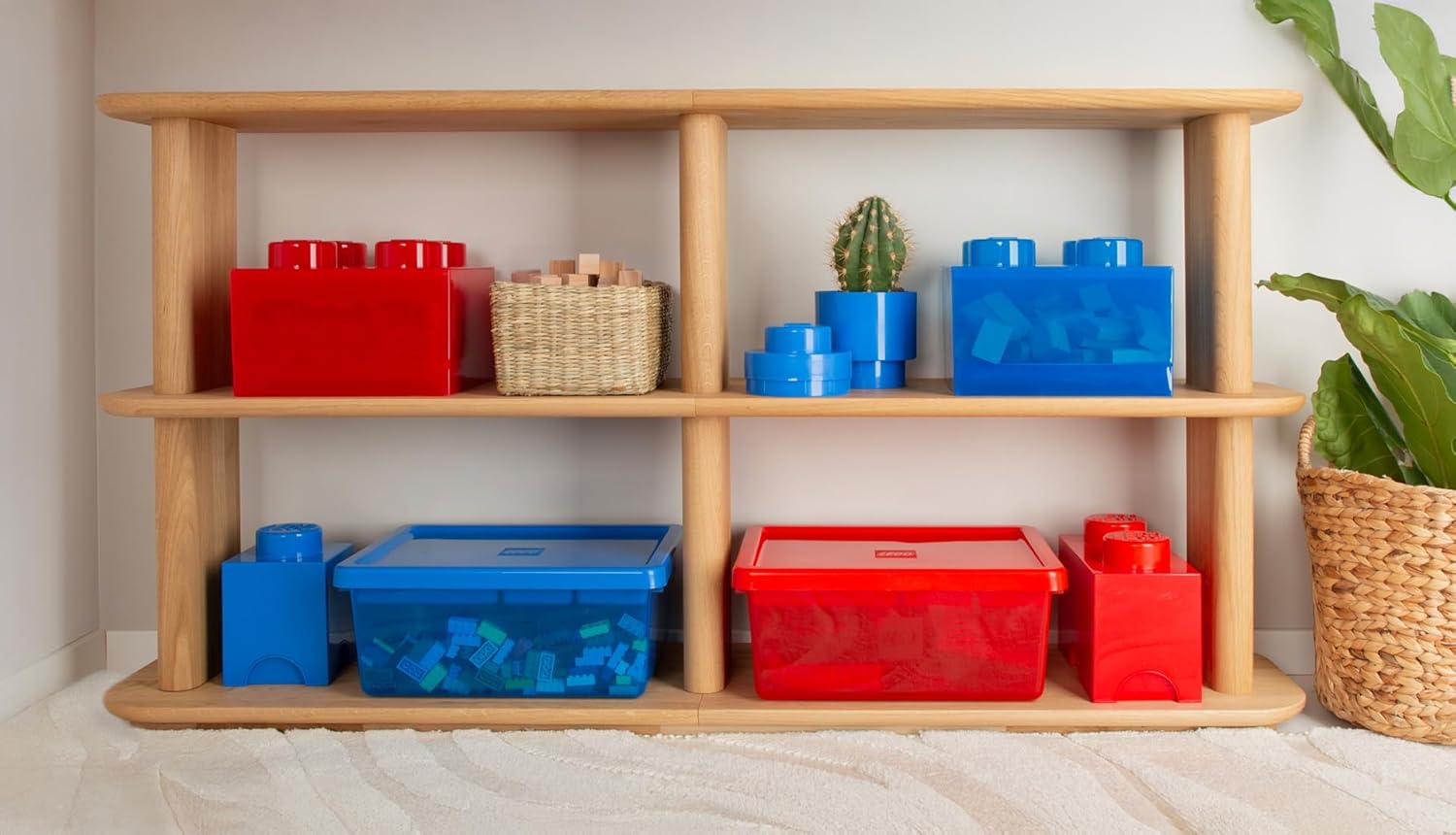 Room Copenhagen LEGO Storage Brick 4 Nubs Transparent Blue - Stackable Plastic Storage Box with Lid for Children and Adults, Desk Organiser and Toy Box