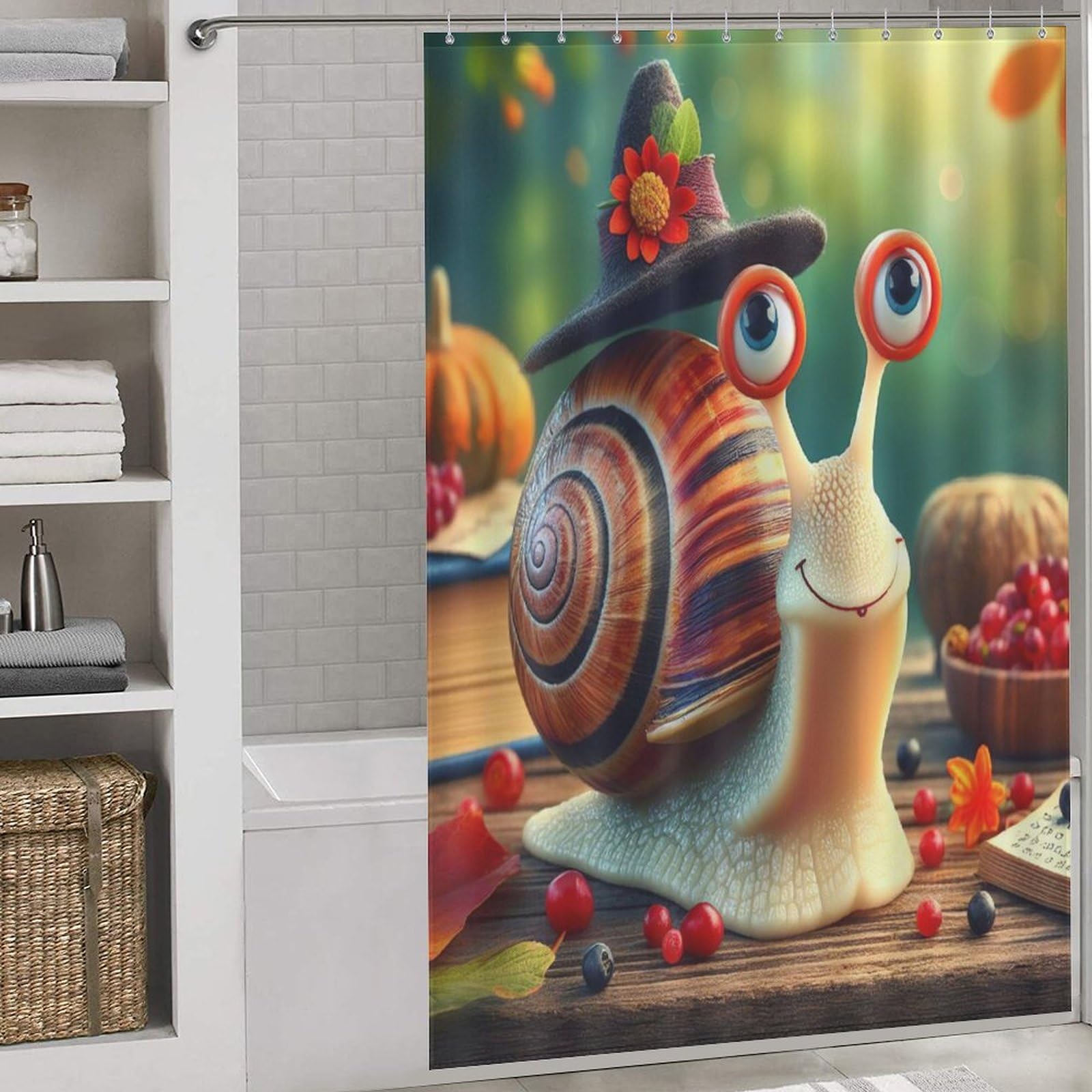 Rideau baignoire imperméable escargots pour transformer votre salle de bains familiale de 152x183