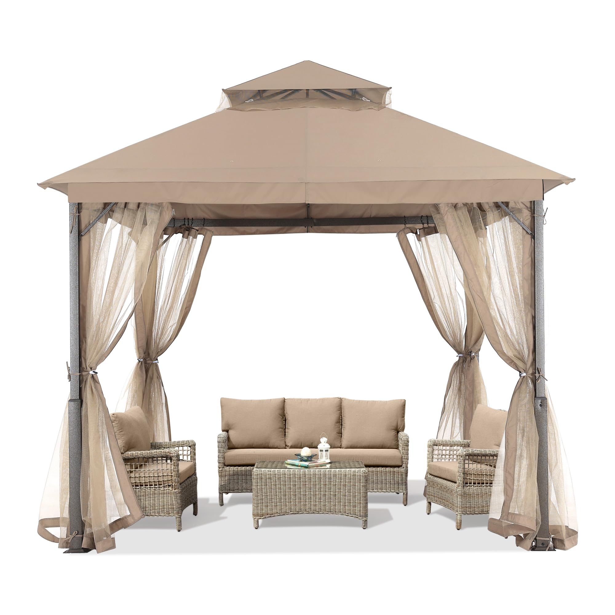 ABCCANOPY Tonnelle de terrasse robuste 2,4 x 2,4 m avec moustiquaire