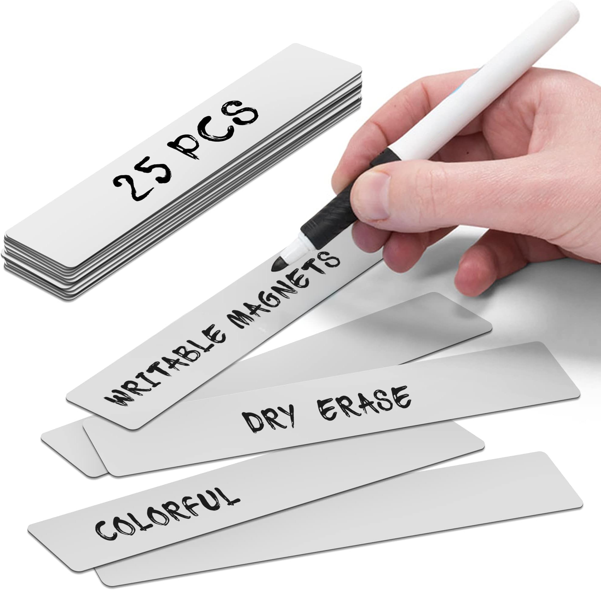 Magnetic Notes or Magnetic Sticky Notes 6 x 1 Inch - Grey - Set of 25 Magnets - Dry Erase - Write, Clean and Reuse