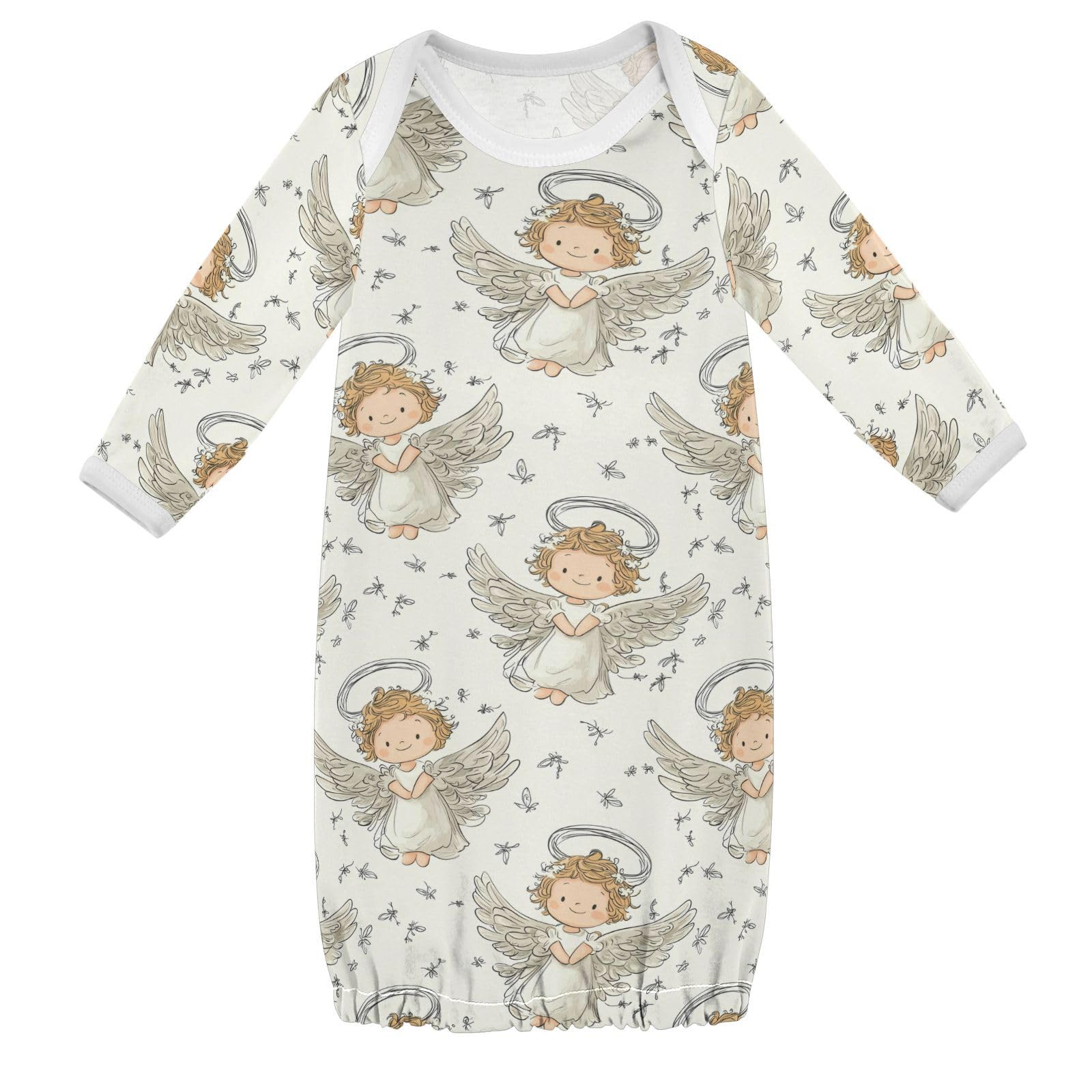 vvfelixl Baby Girl Sleep Gown Cartoon Little Angel with Halo Baby Nightgown for 3-6 Months Babys Sleepers Nightdress for Newborn Boy Long Sleeve Infant Bodysuits Multicolor