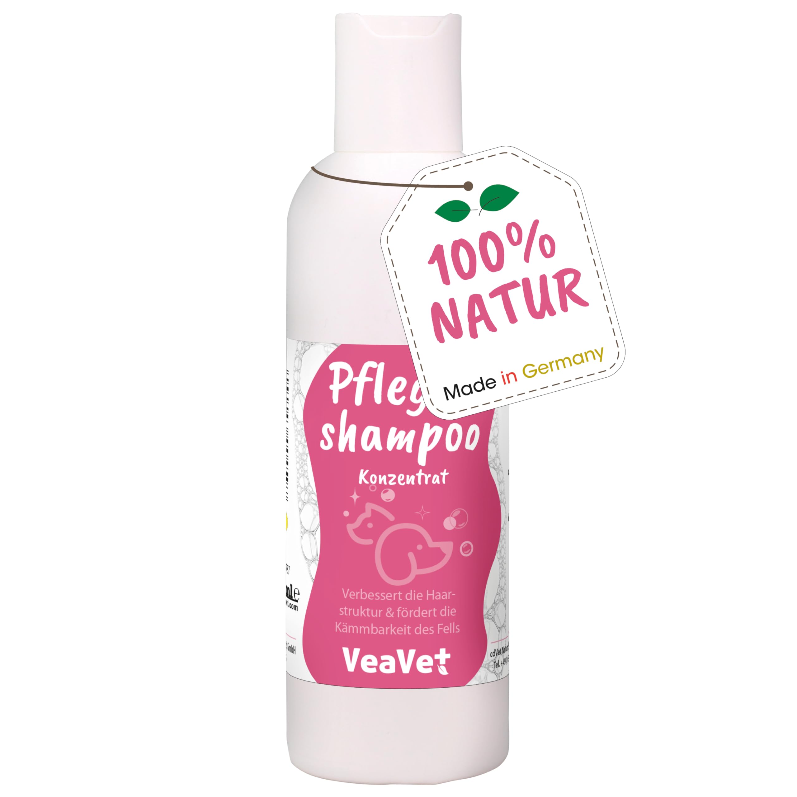 cdVet Naturprodukte VeaVet - Champú de cuidado para perros, gatos y caballos, 200 ml, para el cuidado del pelaje y la piel, mejora la estructura del cabello, elasticidad y facilidad de peinado, brillo y valor de pH adaptado a la piel de los animales