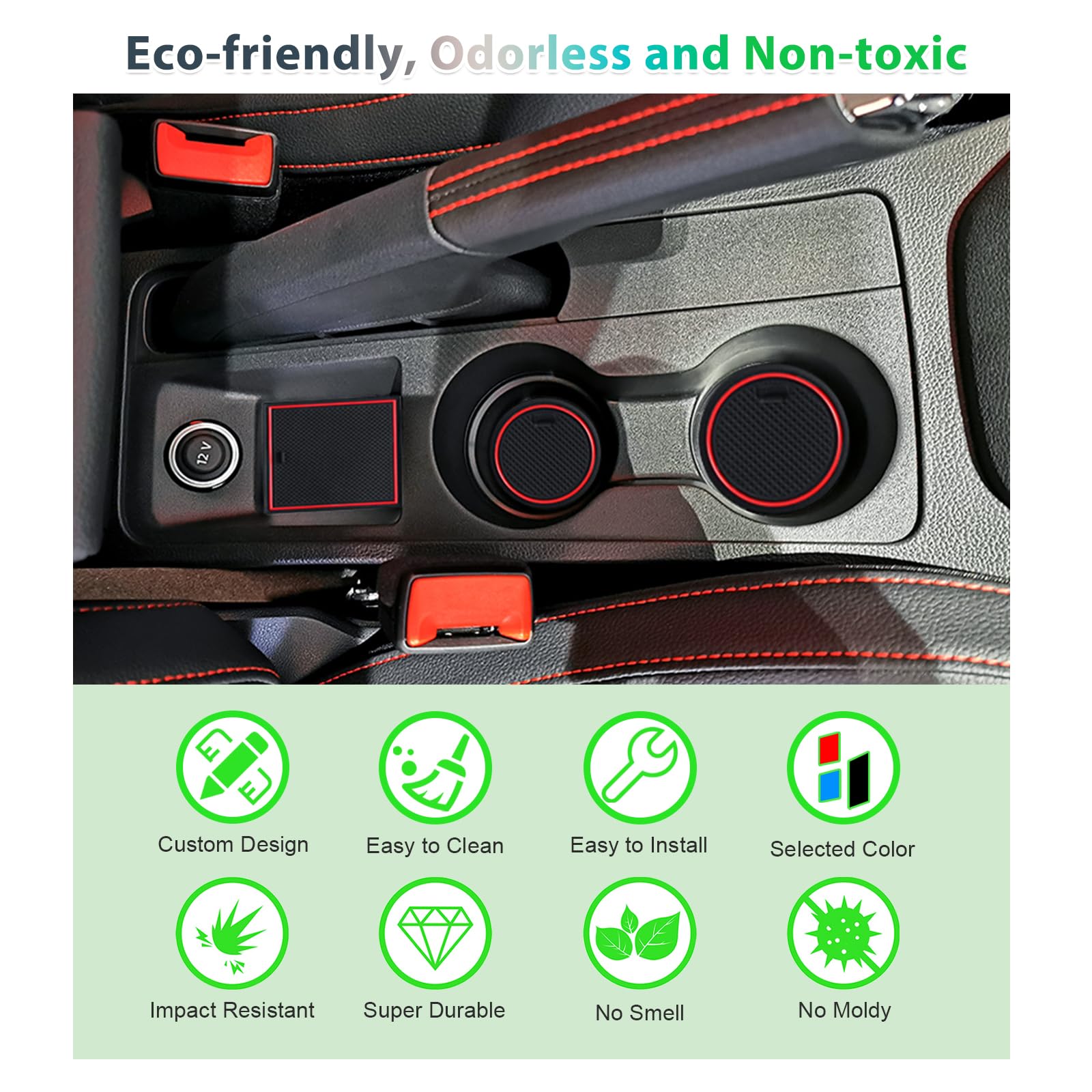 GAFAT Seat Arona/Seat Ibiza 6F KJ1 Facelift 2017-2024 2025 Tappetini Antiscivolo, Seat Ibiza 6F Tappetino in Gomma, Non Scivolano, Console Centrale, Cuciture Porte, Accessori Seat Arona (Rosso)