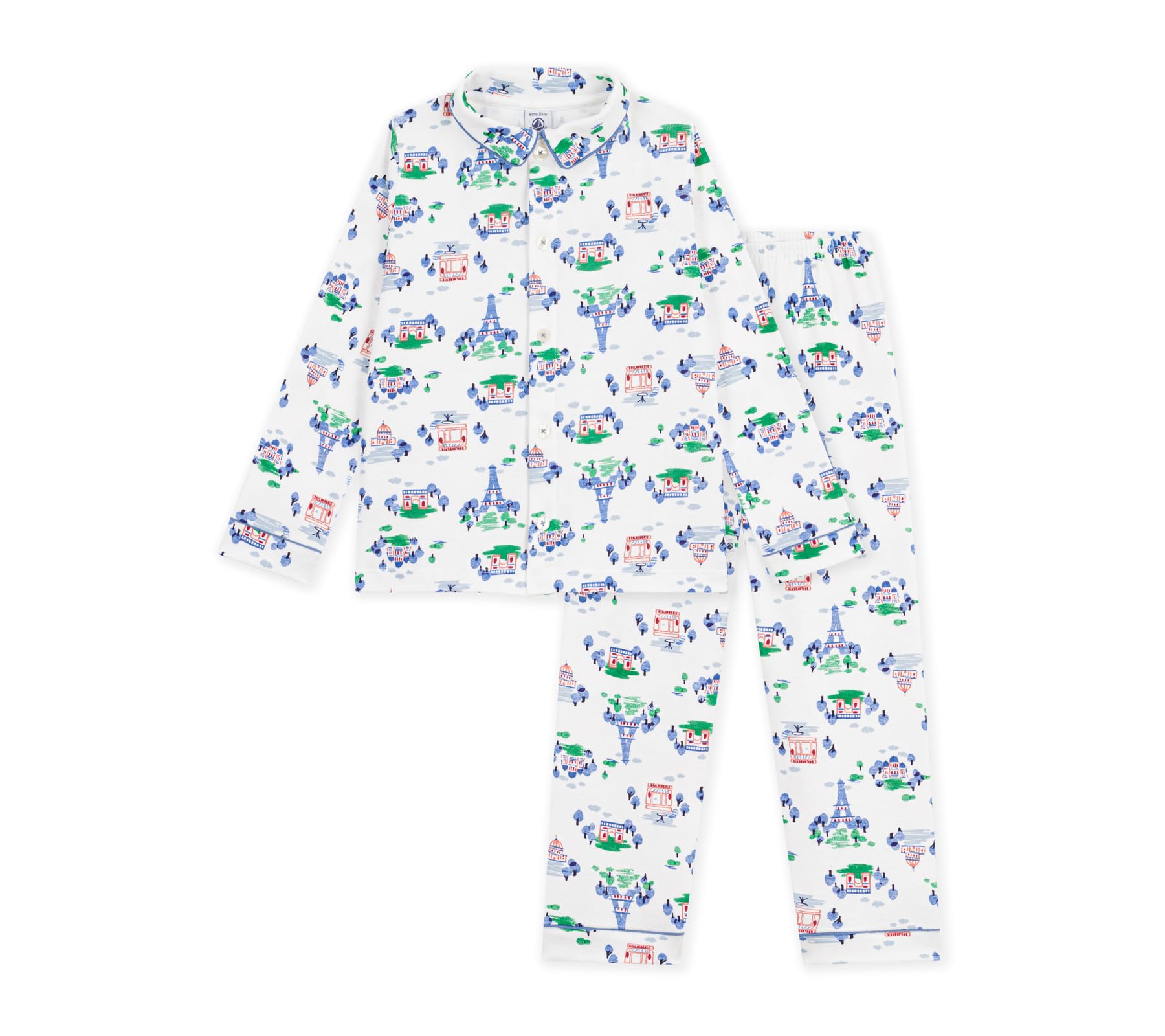 Petit Bateau Pigiama con Bottoni da Bambino in Cotone Stampato Parigi, 12A, Bianco/Multicolore