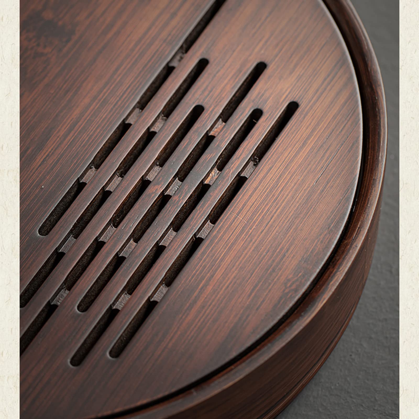 Bandeja Decorativa de bambú para Servir Agua Redonda de Kung Fu Chino con Estructura Desmontable.