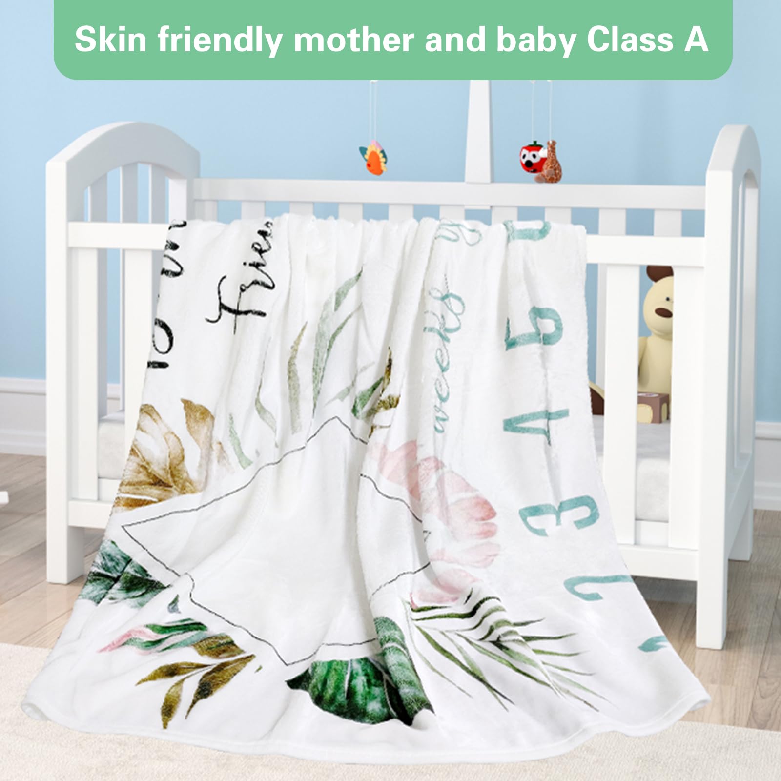 wocharm Baby Milestone Mat Blanket photo prop with floral numbers Newborn Boy Girl Gift(Twins Prismatic), 40in x 60in - Image 3