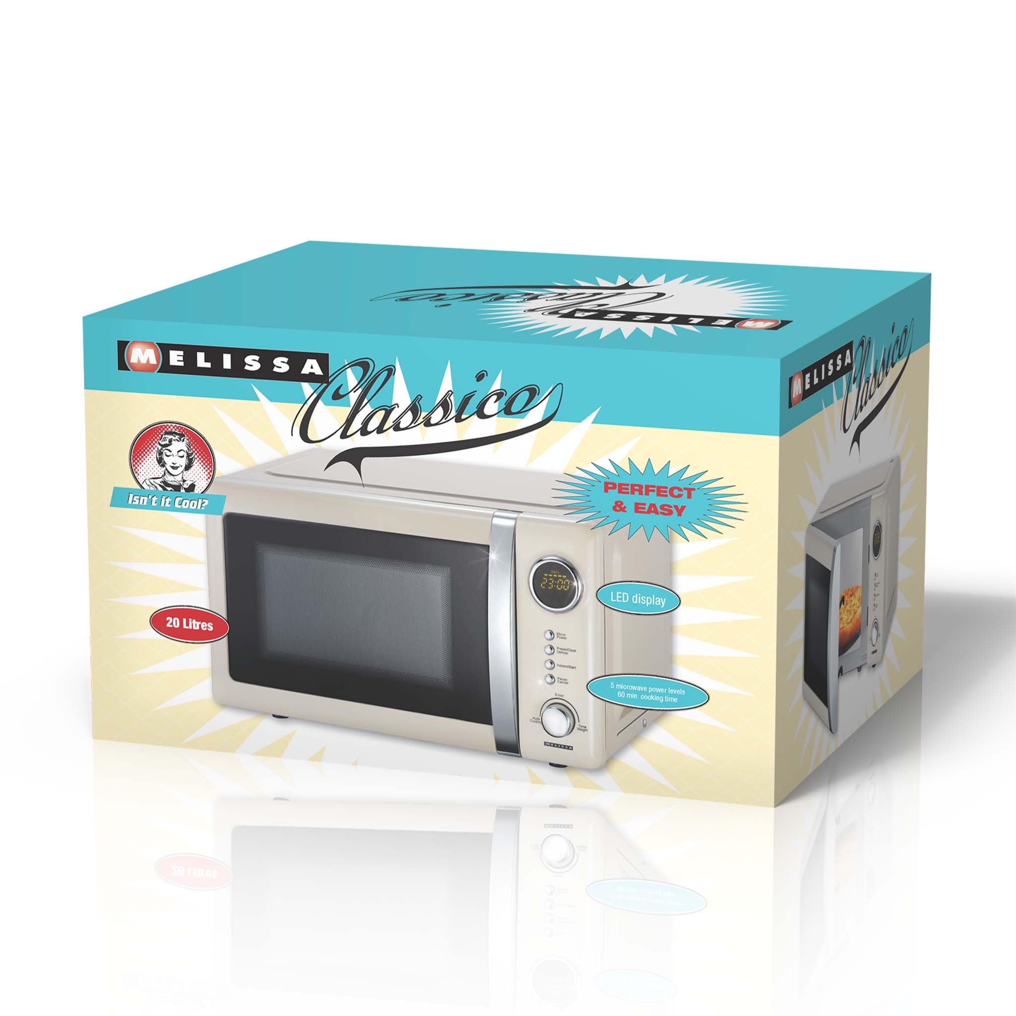 Melissa 16330108-16330109 Classico Mikrowelle - Microwave | Microwellengerät - Retro-Design Metall-Gehäuse - 20 Liter - 700 Watt - Timer - 5 Leistungsstufen