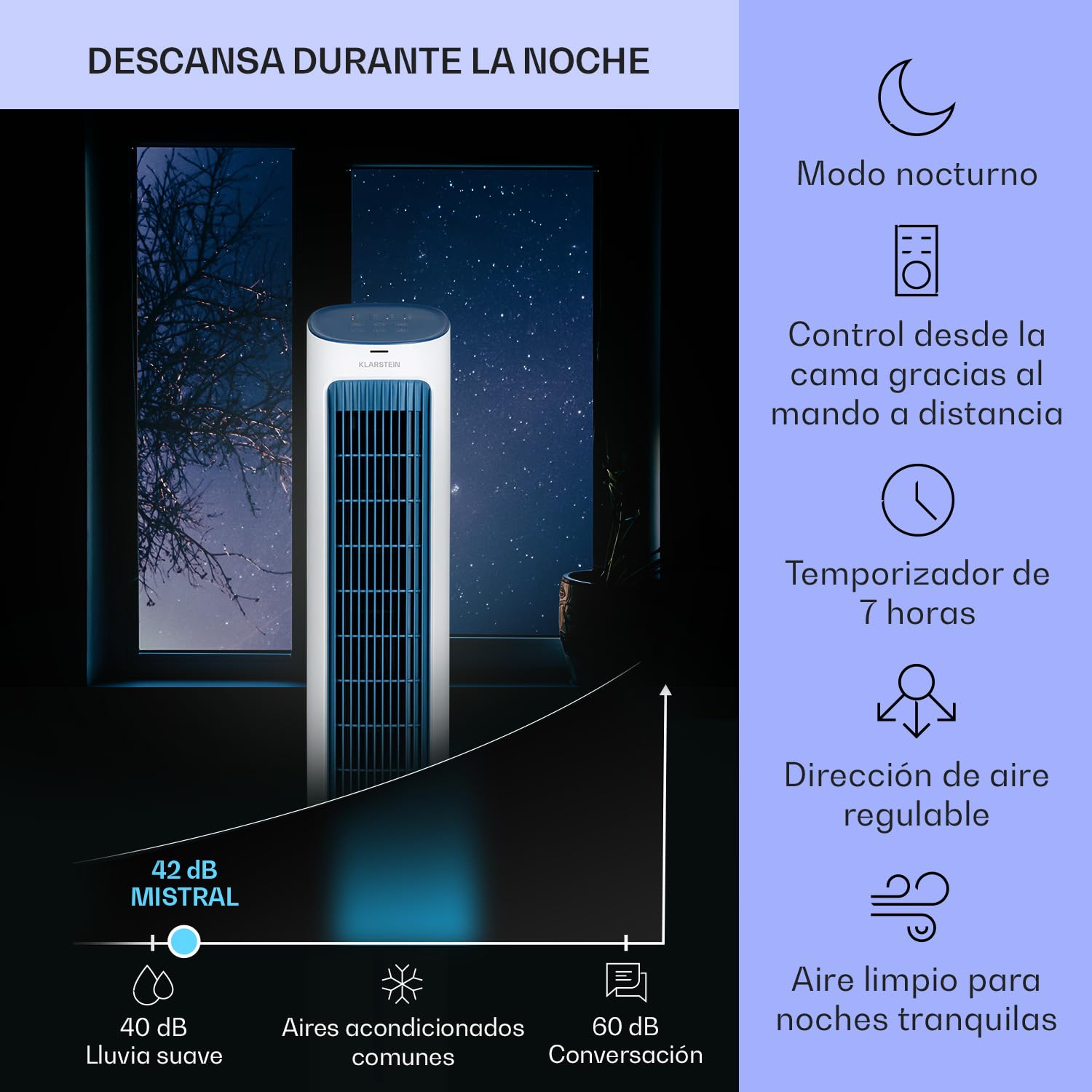 Klarstein Climatizador Portatil Frio 5 en 1 Ionizador, Mini Enfriador de Aire, Silencioso Modo Noche, Mando a Distancia, Humidificador, Ventilador, Purificador, Aparatos Aire 360m³/h, 50W, Blanco