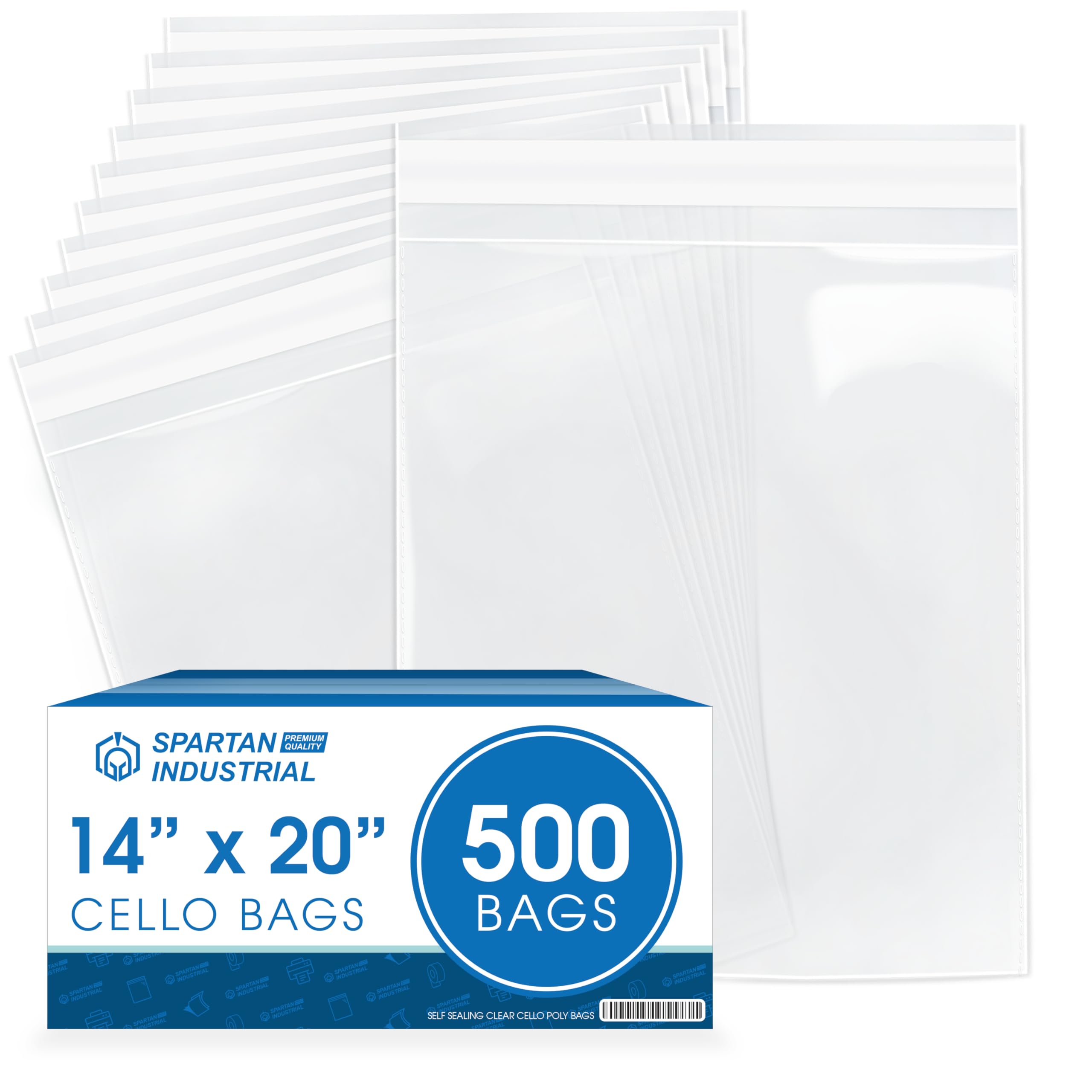 Photo 1 of 14" X 20" Self-Sealing Cellophane Bags (500 Count) Clear Poly Packaging for Clothing, Hoodies, Shirts, Apparel - Reinforced Resealable Cello Bags for Small Business Shipping - Spartan Industrial