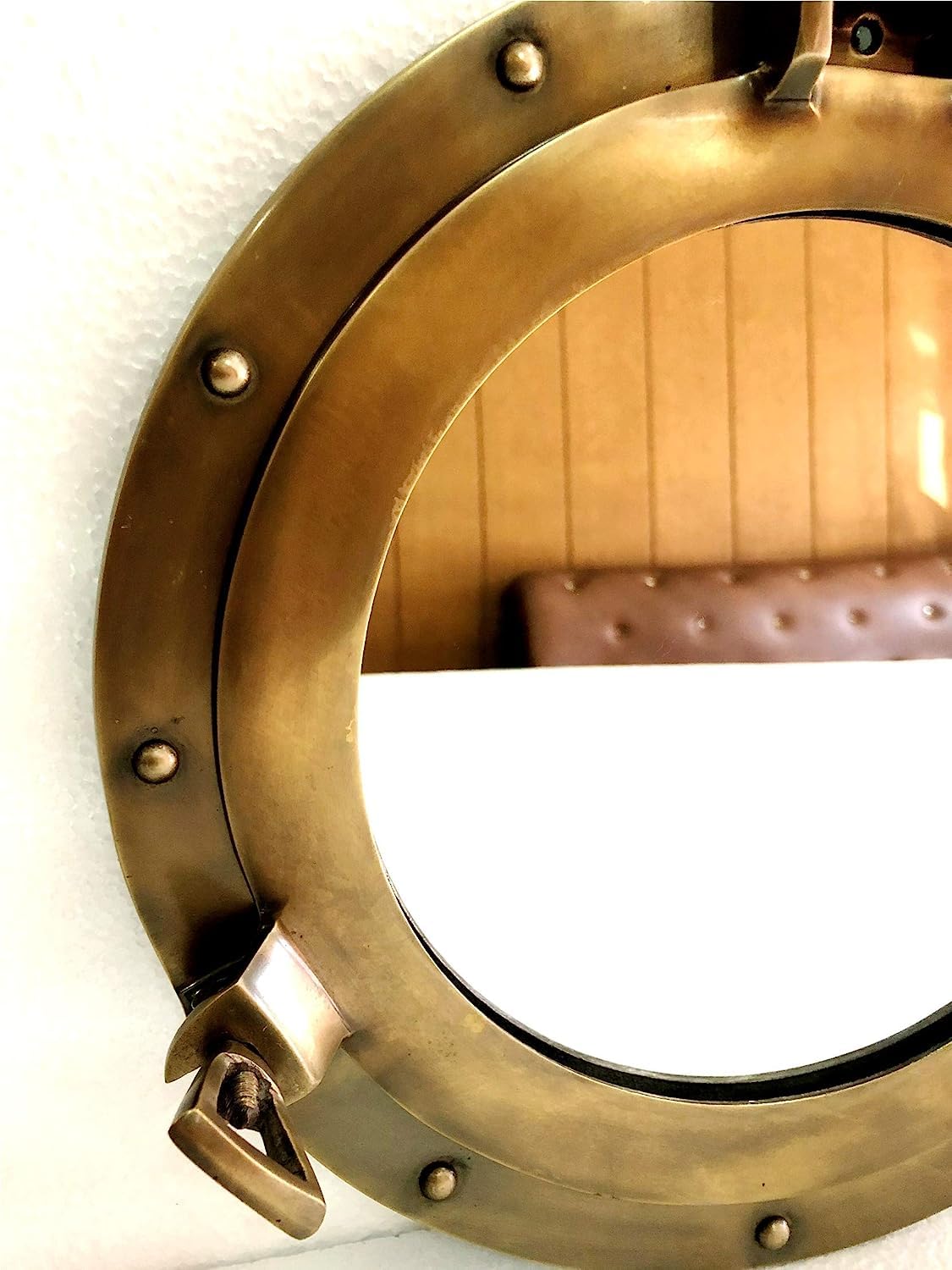Miroir rond pour fenêtre de bateau Finition marron antique 30,5 cm
