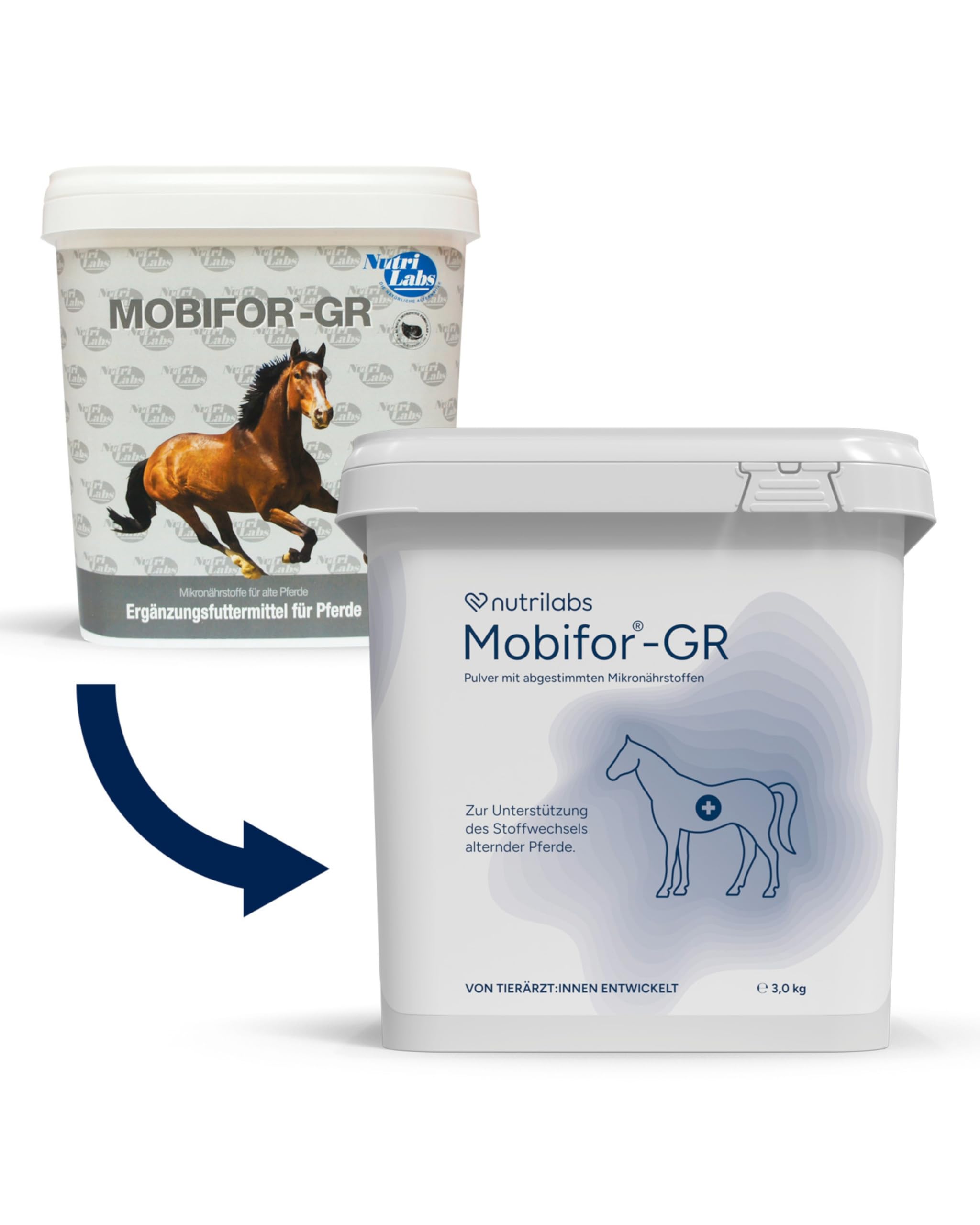 NutriLabs Mobifor®-GR Pulver für Senior-Pferde 3 kg - Nahrungsergänzung mit Ginkgo, Hefe, Bockshornklee usw. - MSM für Pferde - Ergänzungsmittel mit Glucosamin Pulver - Weißdorn Pferd