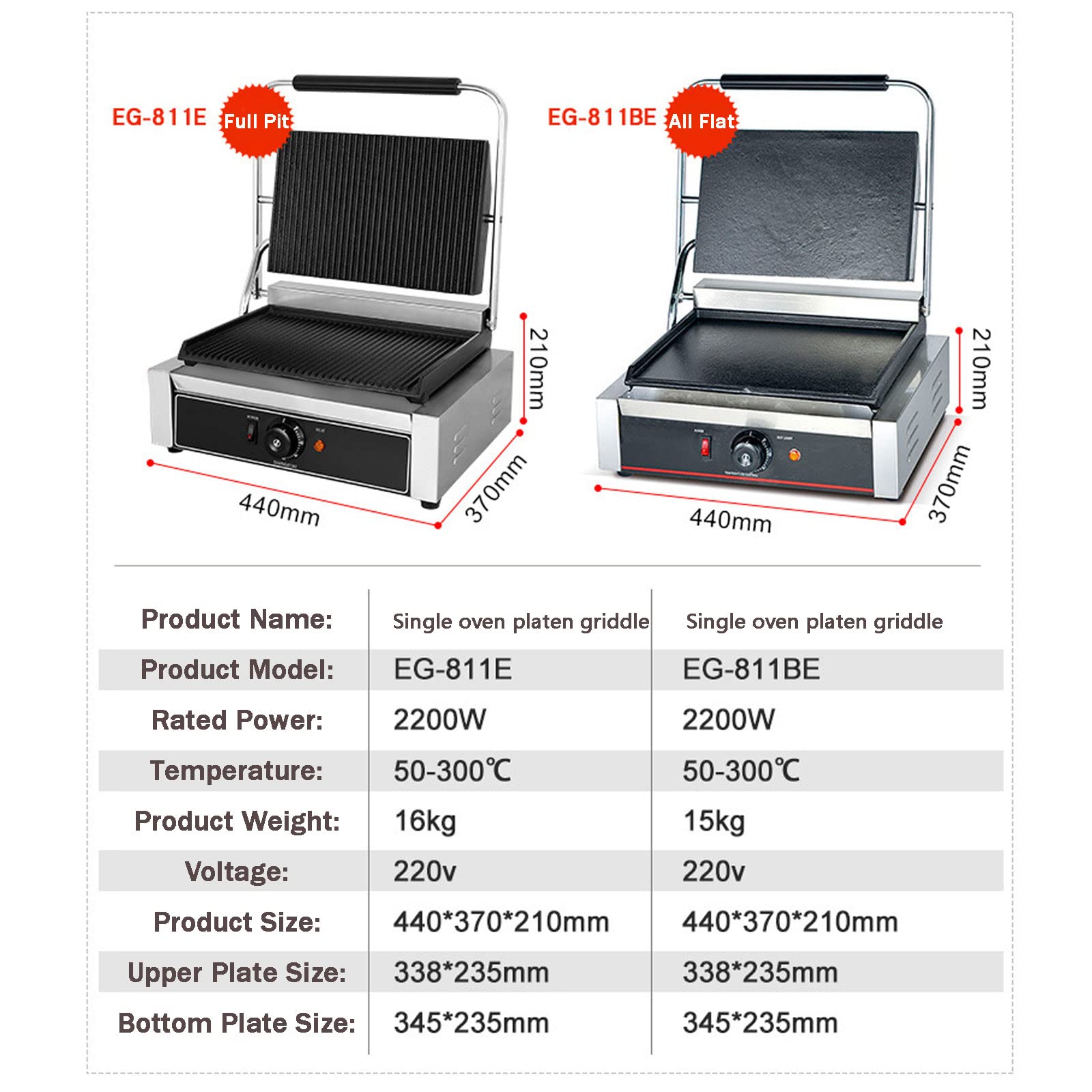 Piastra elettrica in Acciaio Inox - Piastra Antiaderente Resistente per Uso Domestico e Commerciale, griglia da banco Regolabile per Risultati di Cottura Perfetti, Size_n,C