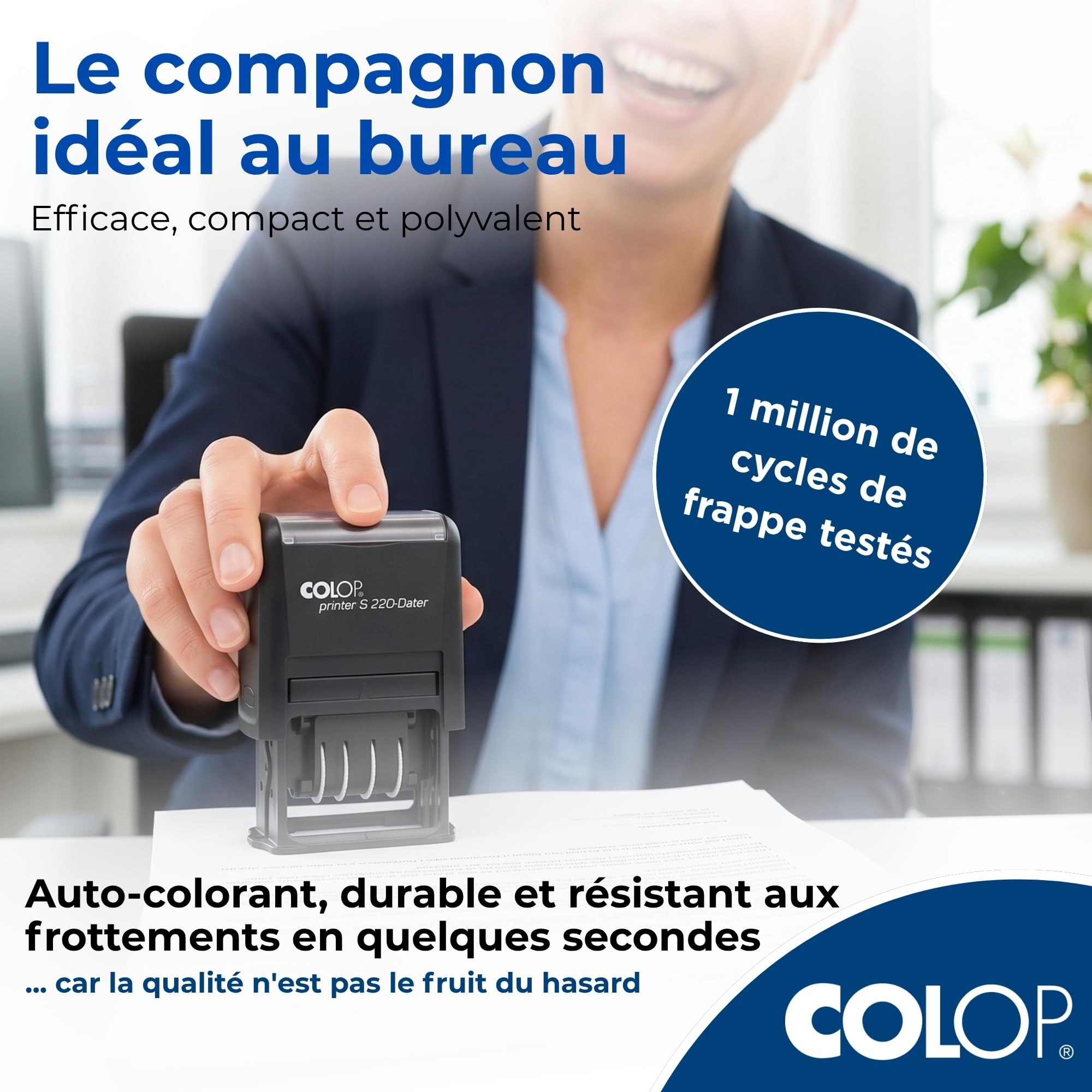 Tampon dateur COLOP Printer S 220 | Date FR | Noir | 12 ans | Mini tampon avec date en français (12 ans) et encre noire. Idéal pour le bureau, le secrétariat et la comptabilité.