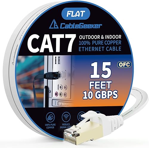 Miniatura 12 de Cable blindado Cat 7 para conexión de Ethernet (cable de la más alta velocidad), plano, tiene un conector RJ45 a prueba de enganche, para módem,
