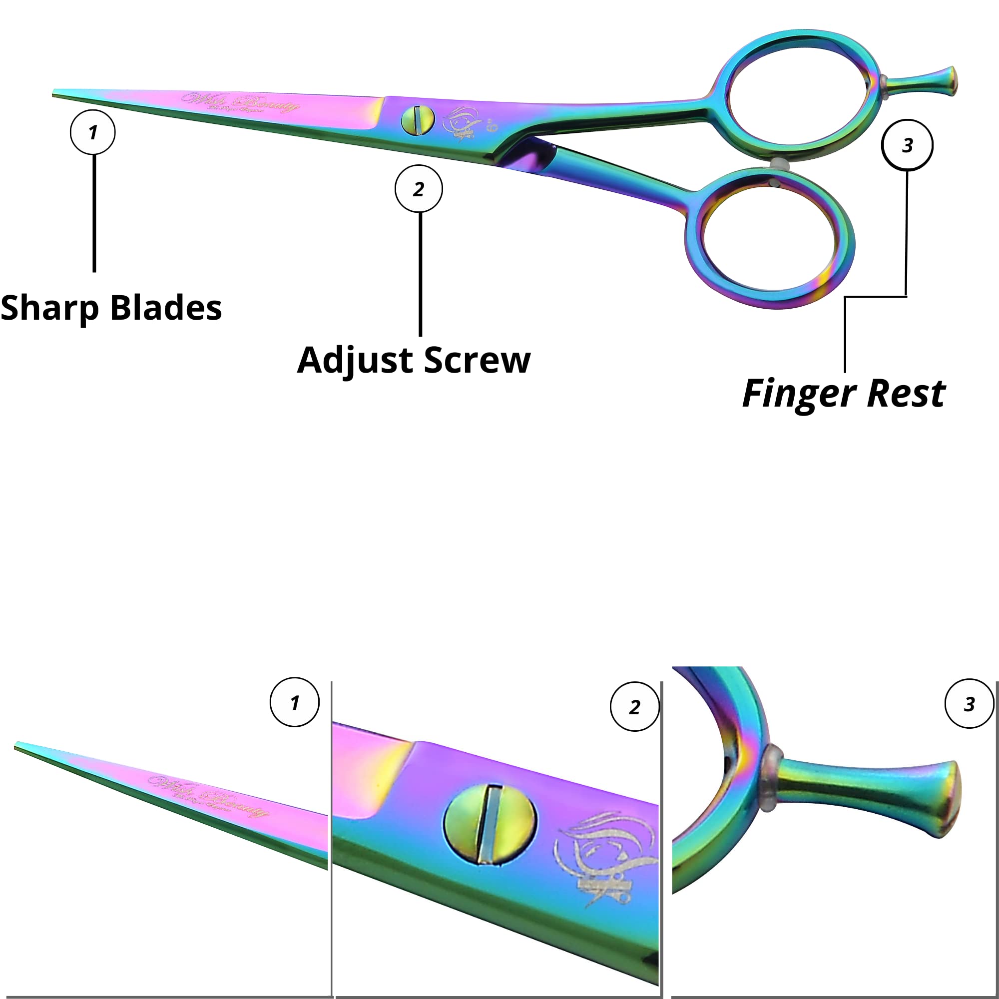 Wishbeauty Hairdressing Barber Hair Scissor for Professional Hairdressers Barbers Stainless Steel (6 inches) Hair Cutting Shears - Image 2