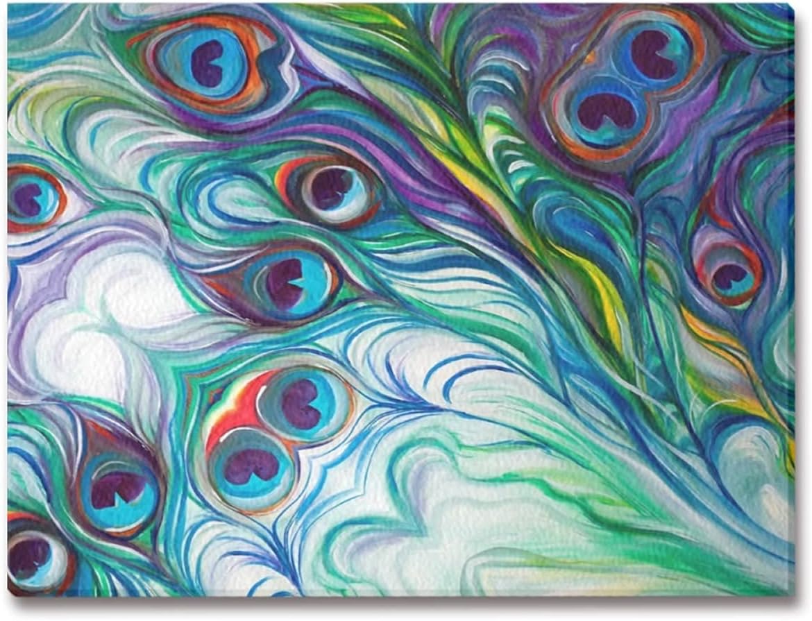 Custom Beautiful Modern Art Abstract Painting Peacock Feather Canvas Print 16 x 12 Inch, Stretched and Framed Artwork Decor Wall Living room Office Art Abstract Peacock Feather Oil Paintings Picture Canvas Print Home Decor by Canvas 16 x 12