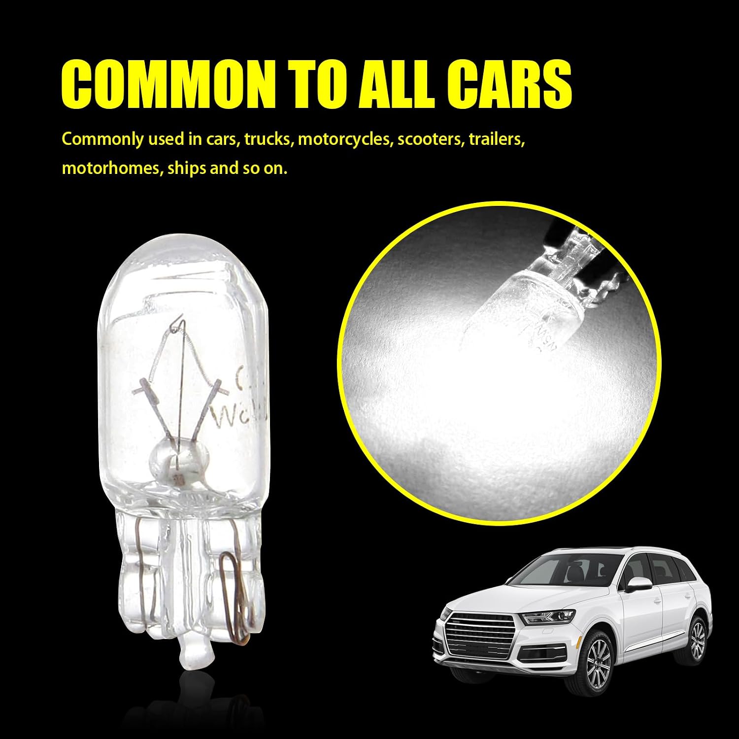 Tesnaao Pack-10 T10 Car Brake Lights, T10 168 192 12V 5WDouble-wire Vehicle Turn Signal Tail Light Replacements, Universal Waterproof Automotive Lighting Accessories for Truck SUV Car (White Light)