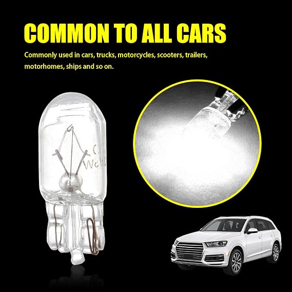 Tesnaao Pack-10 T10 Car Brake Lights, T10 168 192 12V 5WDouble-wire Vehicle Turn Signal Tail Light Replacements, Universal Waterproof Automotive Lighting Accessories for Truck SUV Car (White Light)
