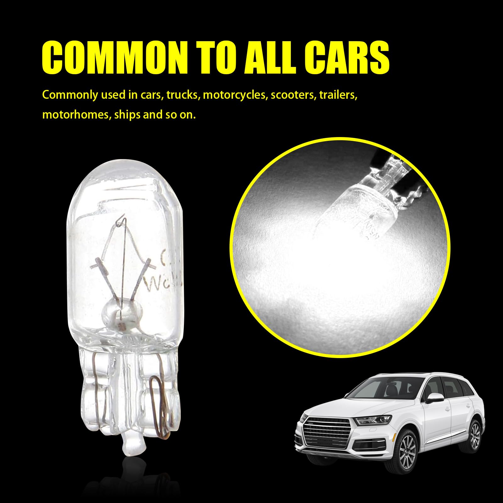 Pack-10 T10 Car Brake Lights T10 168 192 12V 5WDouble-wire Vehicle Turn Signal Tail Light Replacements Universal Waterproof — view 5