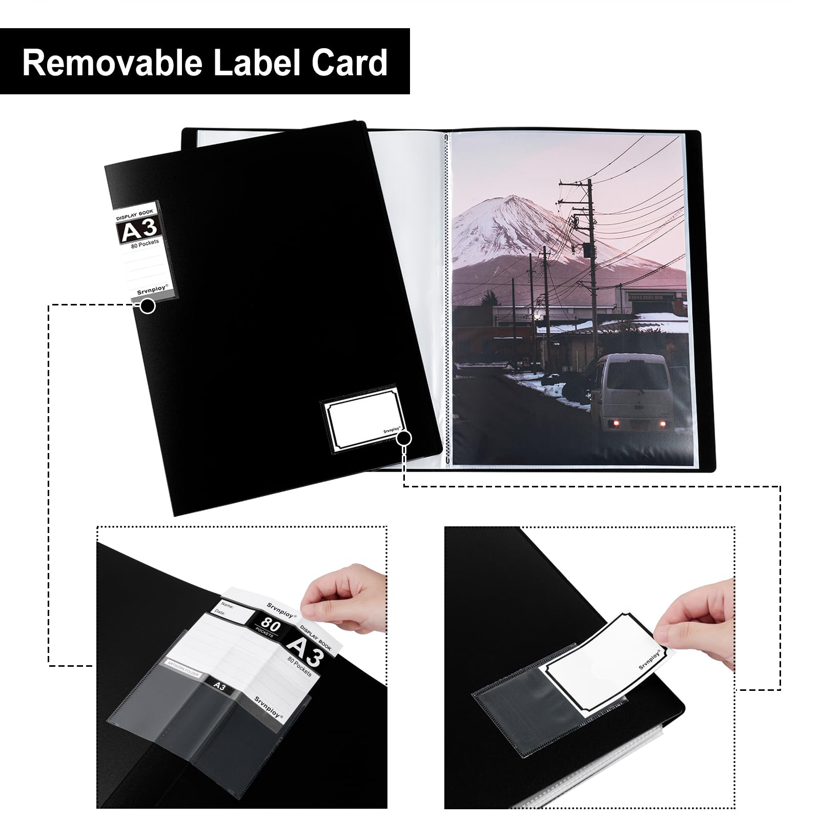 Srvnpioy 2 Pack A3 Display Book with 80 Pockets (160 Sheets Capacity), A3 Portfolio Presentation Book for Artwork Drawing - Image 4