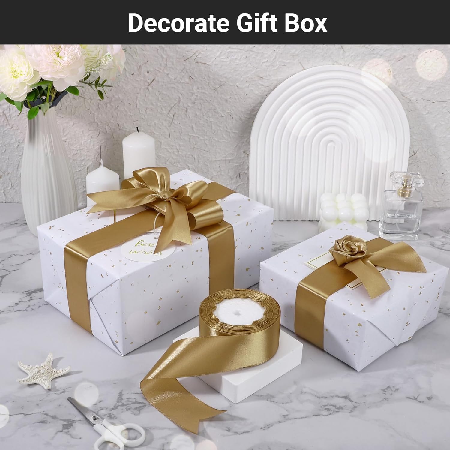 EUSOAR Gold Ribbon, 1 Roll 1 1/2 inch x 25 yd Fabric Satin Ribbon, Solid Silk Ribbons for Crafts Gift Wrapping Flower Bouquets Handmade Invitation Party Home Decoration Bridal Shower Bow DIY Sewing