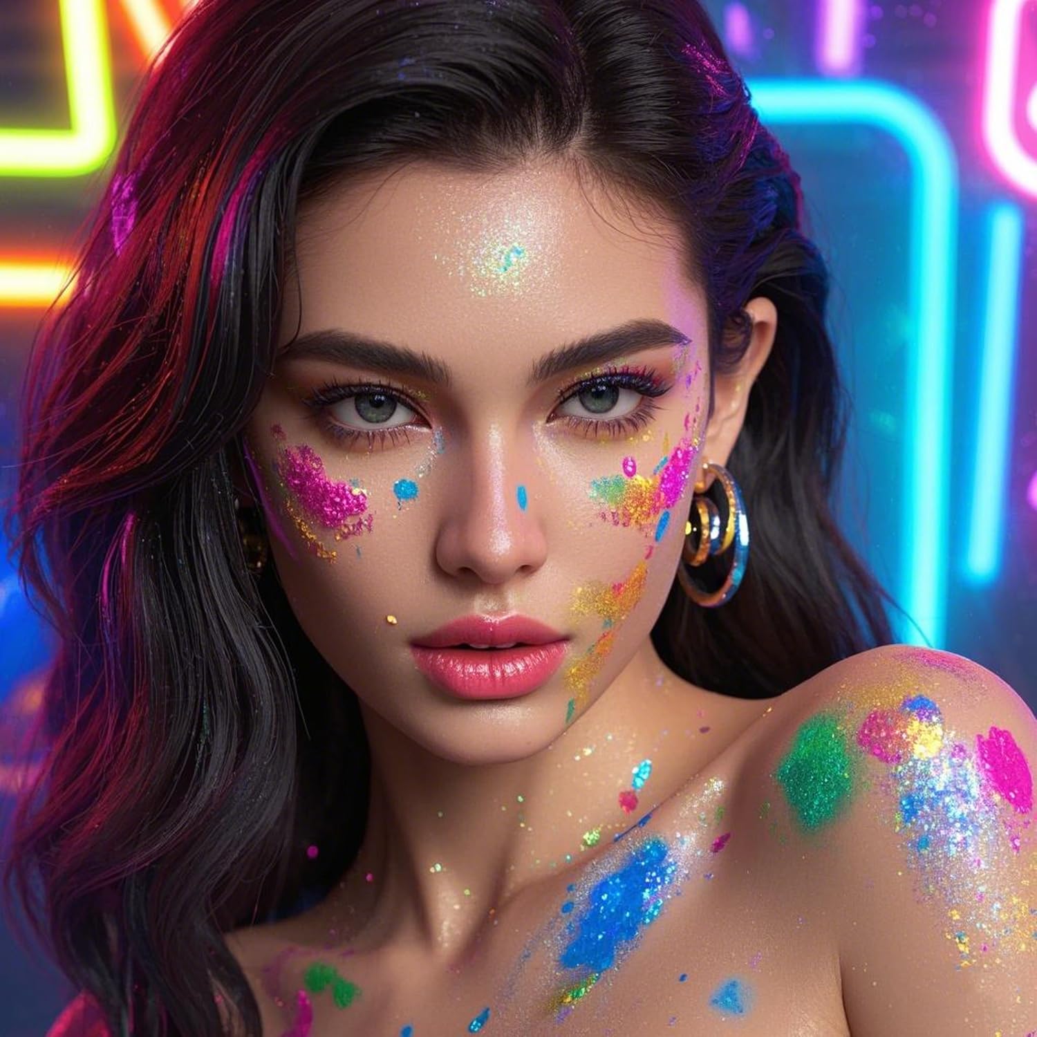 12 Vibrant Shades Face & Body Glitter Gel Set - Long Lasting Cosmetic Glitter for Festival Makeup, Hair Sparkles, Carnival Parties - Waterproof Non-Irritating