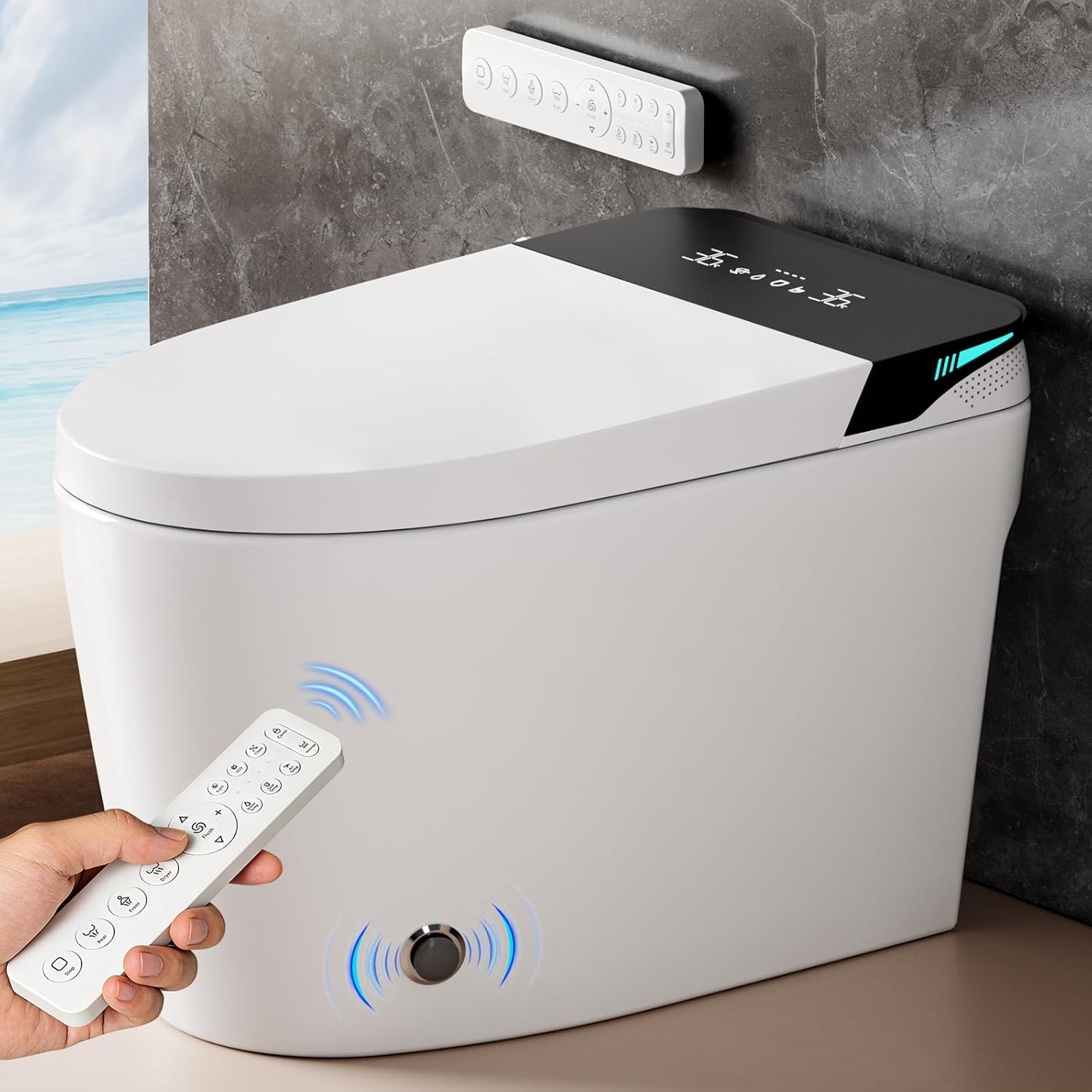 Smart Bidet Toilet with Tank, One Piece Elongated Heated Toilet with Auto Flush, Foot Sensor, LED Night Light, Self-Cleaning Nozzle, Water-Saving Flush, Modern Bathroom Toilet, ADA Compliant