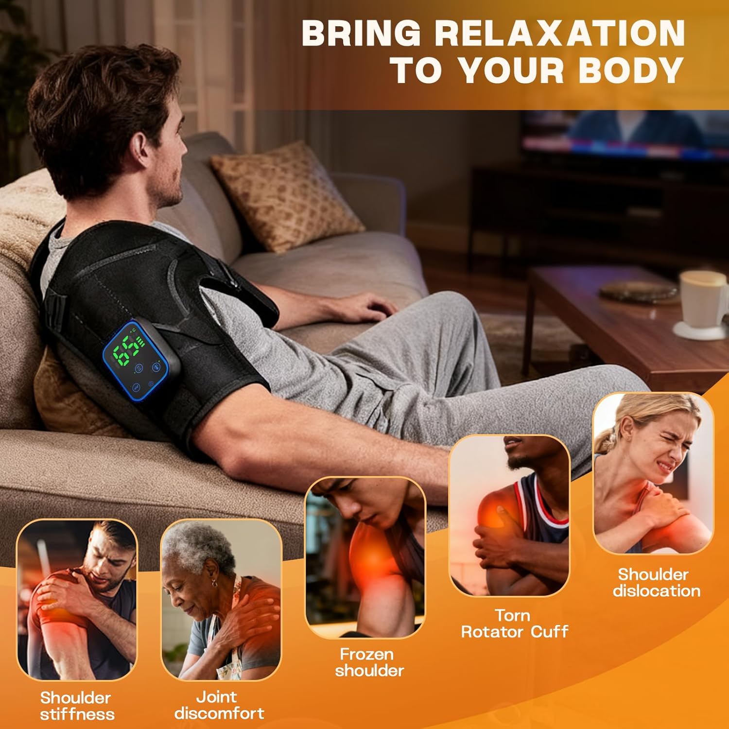 Shoulder Heating Pad, Cordless Electric Heating Pad for Shoulders, App and Touch Control with 3 Vibration Mode, 7 Heat Adjustable, 3 Timer, Portable Heated Wrap for Women Men Shoulder Pain Relief