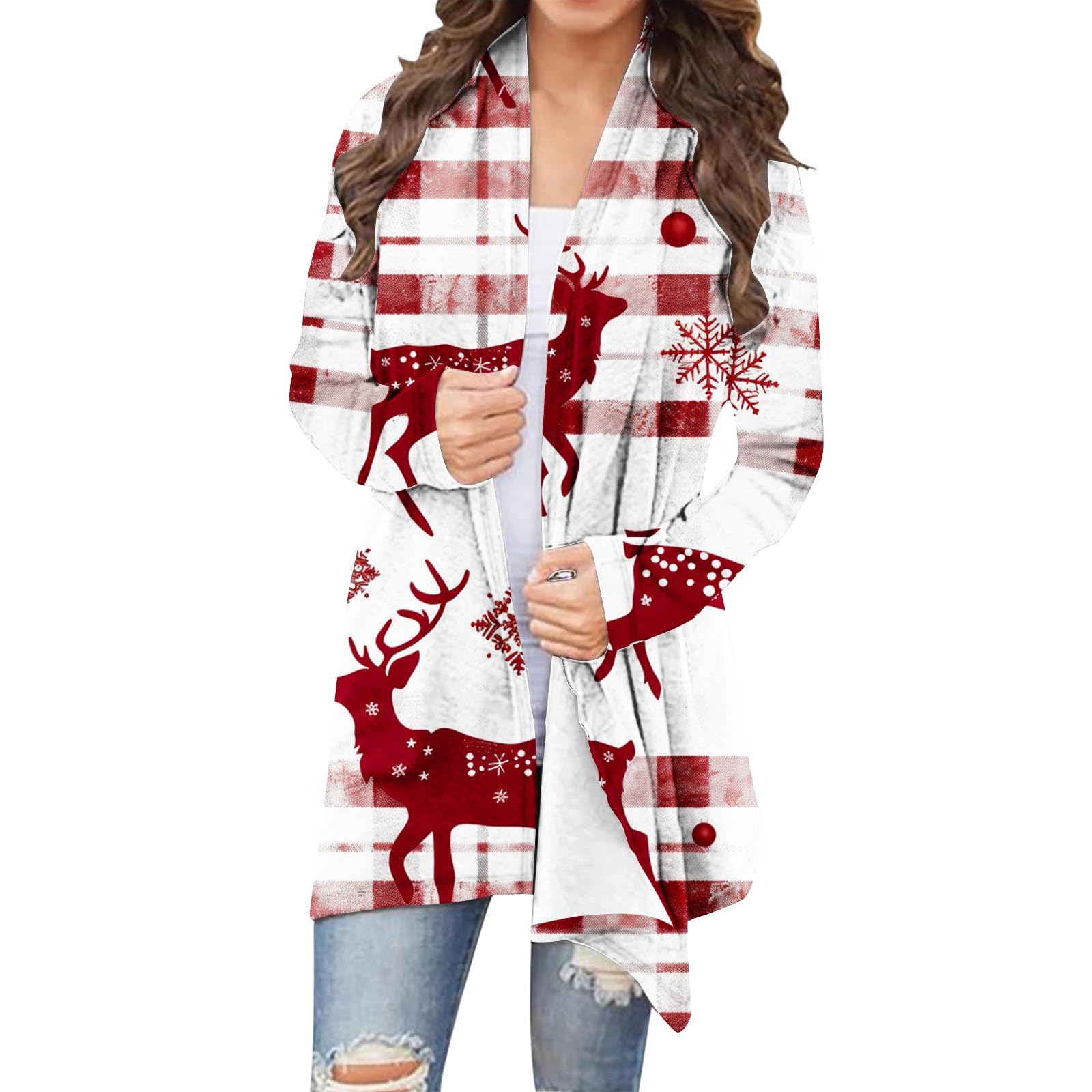 Cardigan Sweaters for Women Front Open Long Sleeve Christmas Graphic Sweater Soft Comfy Lounge Xmas Outfits