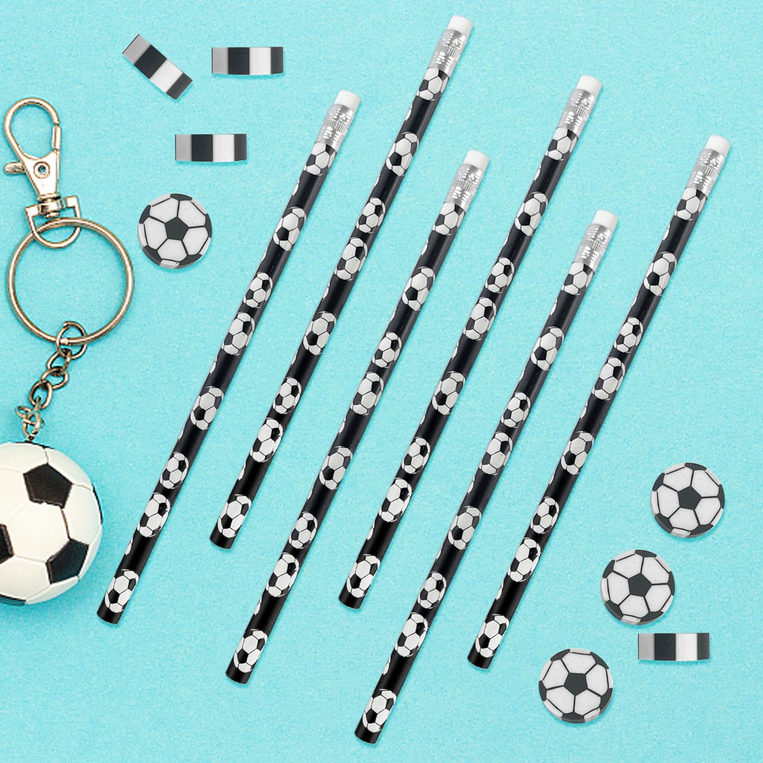 Set Di 12 Matite Da Calcio Con Gomme A Forma Di Pallone - Cancelleria Per Bambini, Bomboniere E Feste A Tema