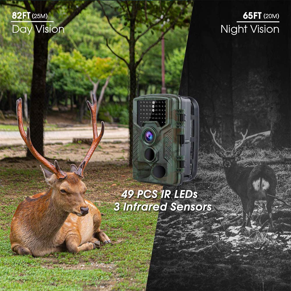 BraveKing Wildkamera 16MP 1080P Jagdkamera Nachtsicht 82ft/25M 0,2s Bewegungsmelder 120° Weitwinkel 2.4" LCD Display IP66 Wasserdicht IR Überwachungskamera mit Solarpanel und 32G Speicherkarte