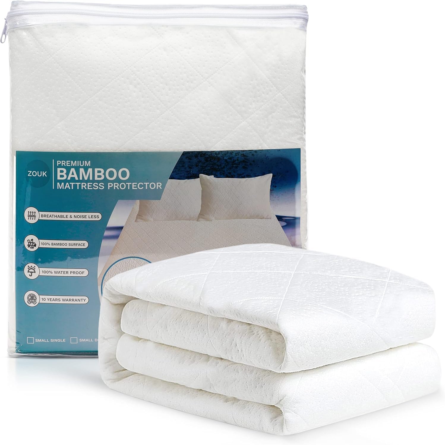 Bamboo Single(2) Mattress Protector Waterproof - Pack of 2, White, Single (90 x 190+35cm) - Pack of 2