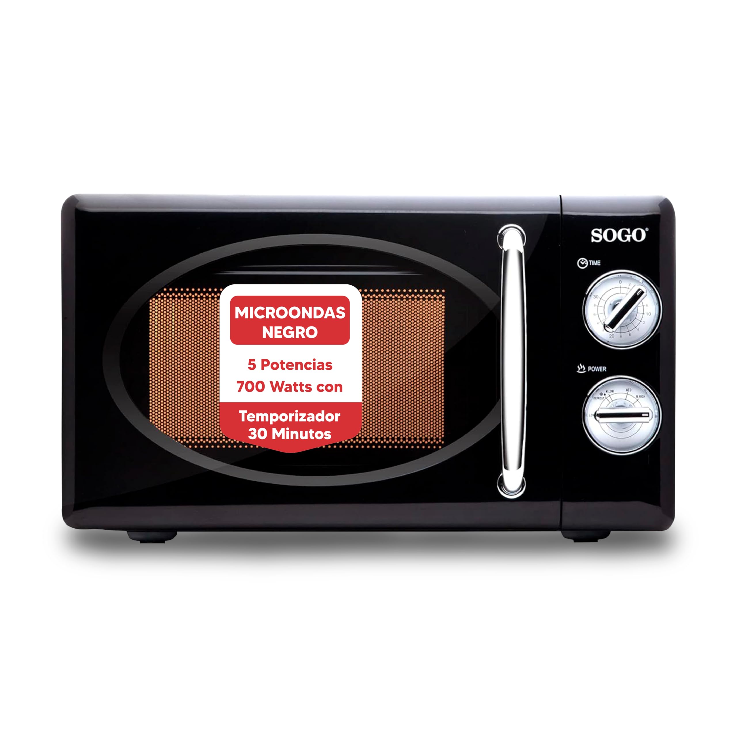 Kuchenka mikrofalowa w stylu retro, pojemność 20 l, 700 W, timer, wiele poziomów mocy, czarny