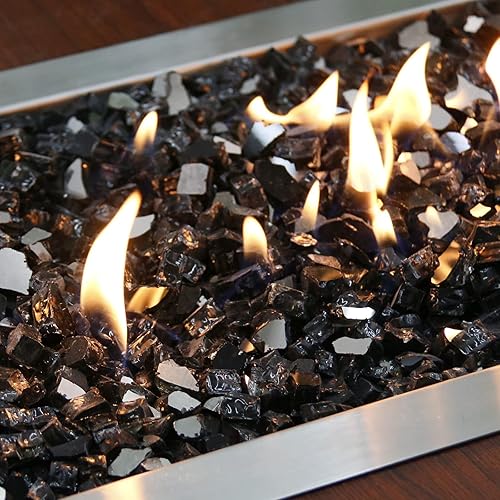 Miniatura 9 de Vidrio ignífugo de 10 libras, vidrio reflectante negro de 12 pulgada para fogata de propano, rocas de vidrio para hogueras seguras para chimenea,