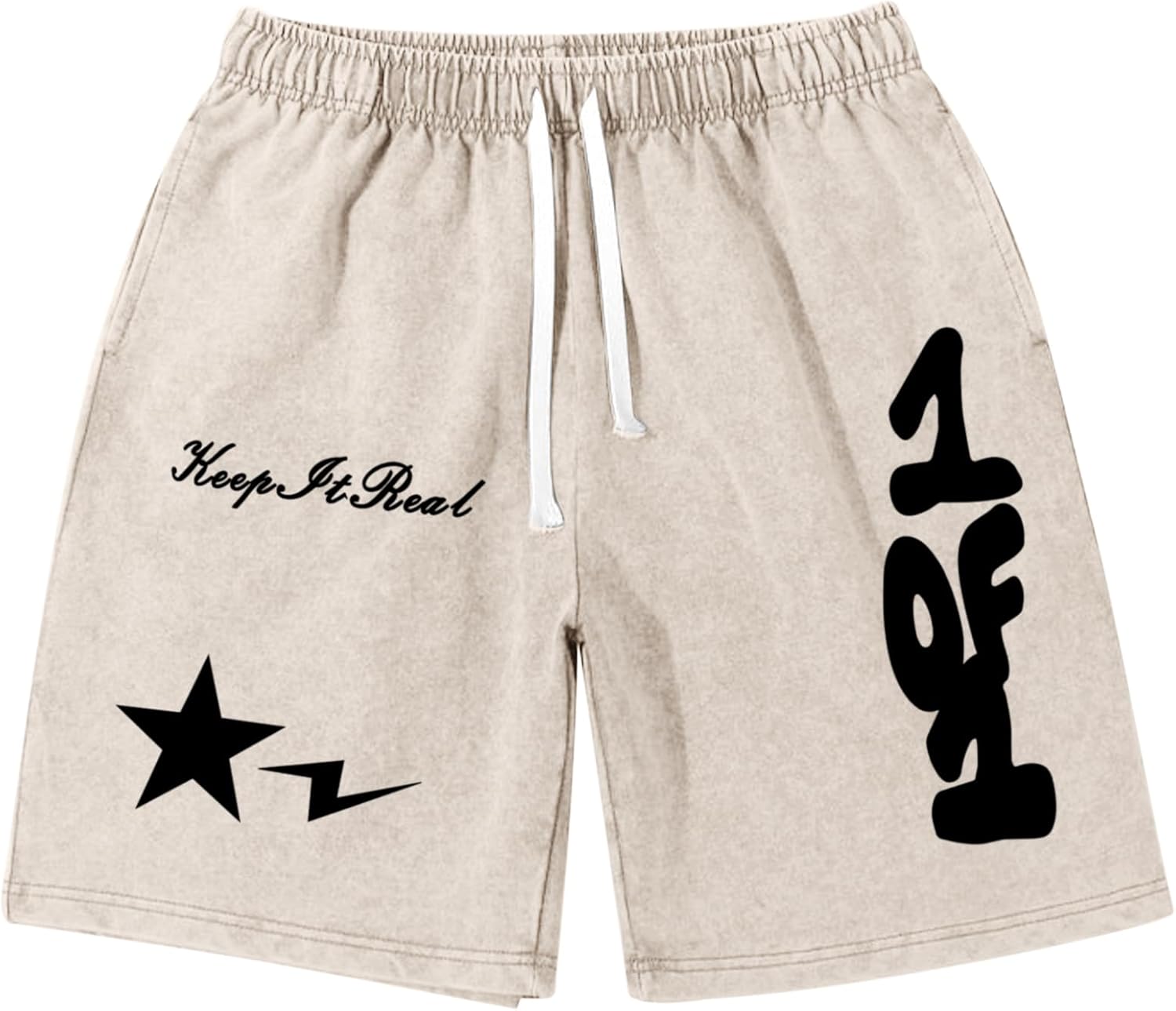Graphic Shorts Men Streetwear Y2k Short Men's Stars Lettering Print Shorts Vintage Drawstring Acid Washed Short