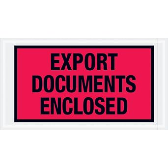 Poly Bag Guy Tape Logic "Export Documents Enclosed" Envelopes, 5 1/2" x 10", Red, 1000/Case