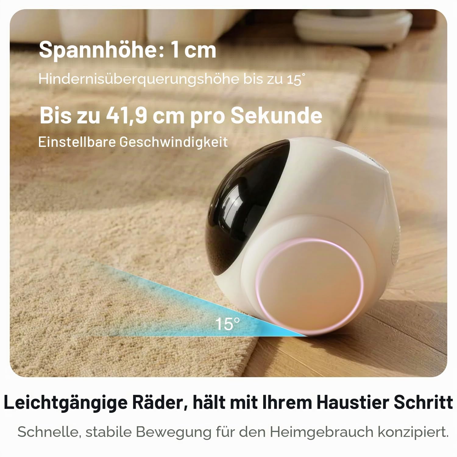 Smart Mobile Haustierkamera Roboter für Zuhause Indoor, Bewegliche 1080P Überwachung Hund und Katzen, 2-Wege-Gespräch, Nachtsicht, Batteriebetrieben mit Telefon-App-Steuerung