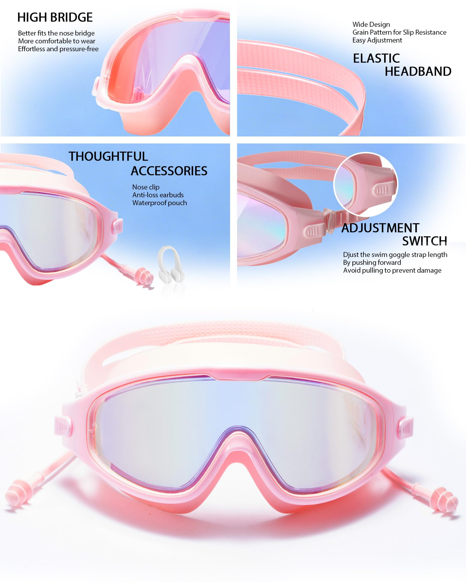 Occhialini da nuoto per adulti, visione ampia, con protezione UV, anti-appannamento, senza perdite, per piscina