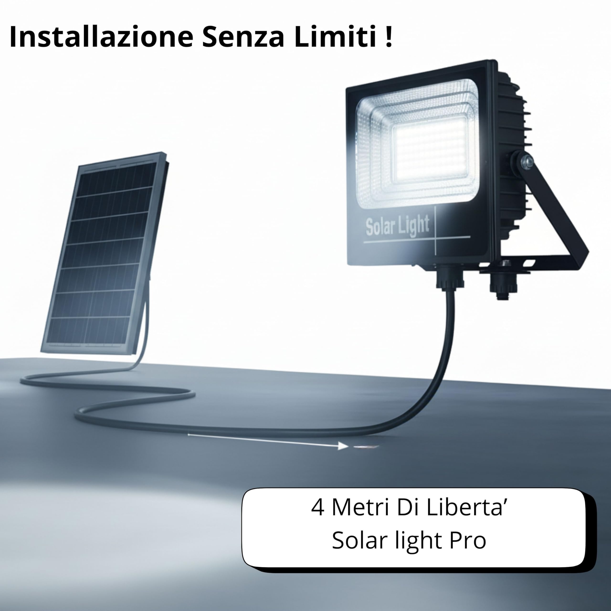 YASTA 3 Pezzi Faro LED Esterno Solare 400W PRO Luce Fredda con Telecomando | Alta luminosità 6500K, IP67 Impermeabile, Lampione con pannello separato, Sensore crepuscolare, Cavo lungo da 4 metri