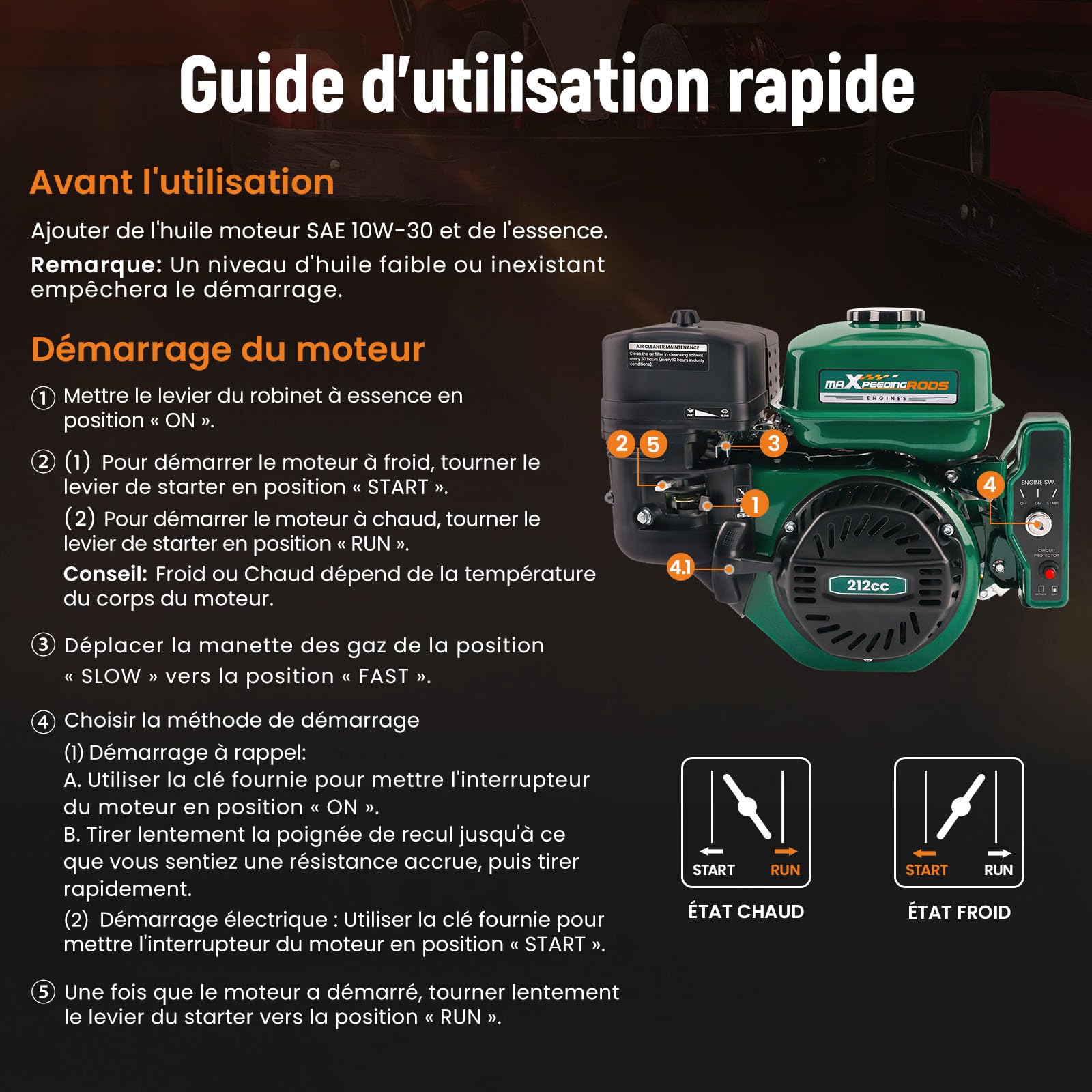 maXpeedingrods 7 CV Moteur électrique à Essence Moteur Fixe Karting,Moteur à Essence Avec Arbre de 19 mm Ø, Moteur 4 Temps 212cc OHV, Moteur à Essence 1 Cylindre, Refroidissement Forcé