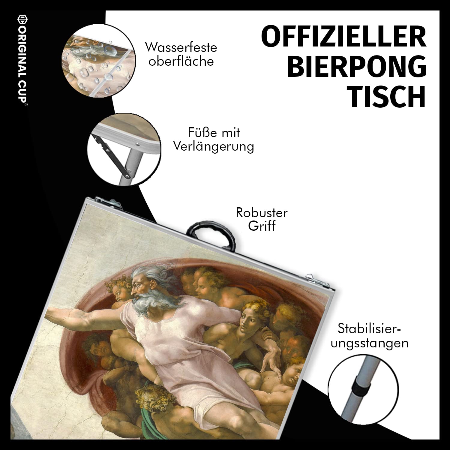 Beer Pong Offizieller Tisch God | Premium Qualität | Offizielle Maße | Wasserdicht | Kratzfest | Zusammenklappbarer | Transportabler | Party- und Aperitifspiel | Trinkspiel | OriginalCup®
