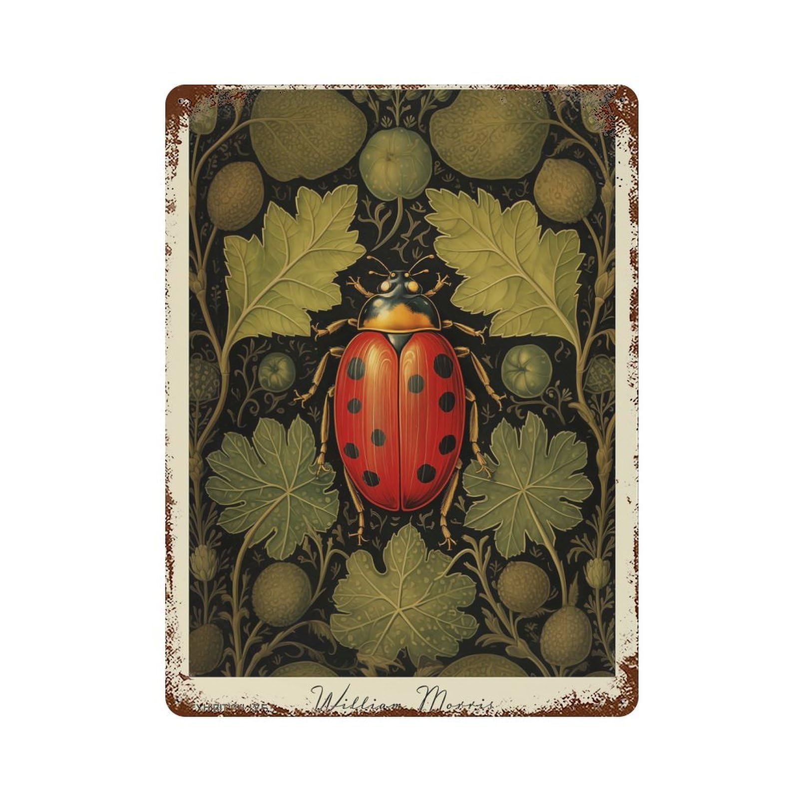 Ladybug William Morris Retro Metal Sign 15.7"x11.8", Shabby Chic Decor for Garage, Pub Or Kitchen