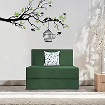 GRAPEWOOD Slacher 1 Seater Sofa Cum Bed with 3 Cushions for Living Room (Green Fabric) Premium Fabric Sofa 2.5x6 Feet