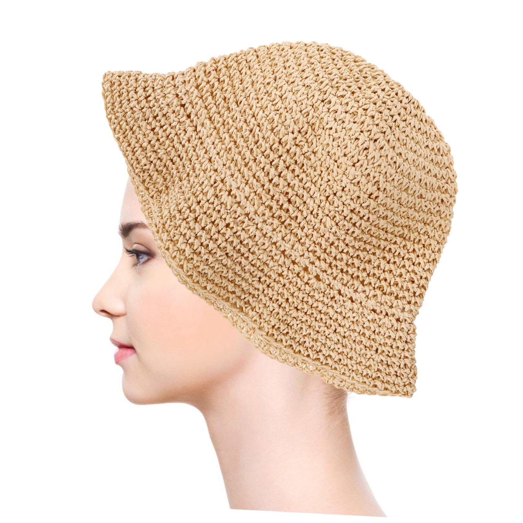 4pezzi Cappello Secchiello Woven per Sole Protezione UV Leggero e Pieghevole per attività all Aperto Come Spiaggia Escursioni e Shopping Stile Casual per Adolescenti
