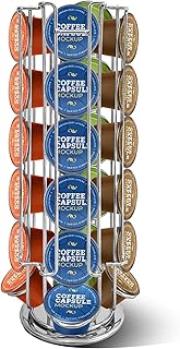 SKY-TOUCH Coffee Capsule Holder, Pod Stand for Nescafe Compatible with Dolce Gusto Capsules 24pcs, Rotating Pod Holder, Silver