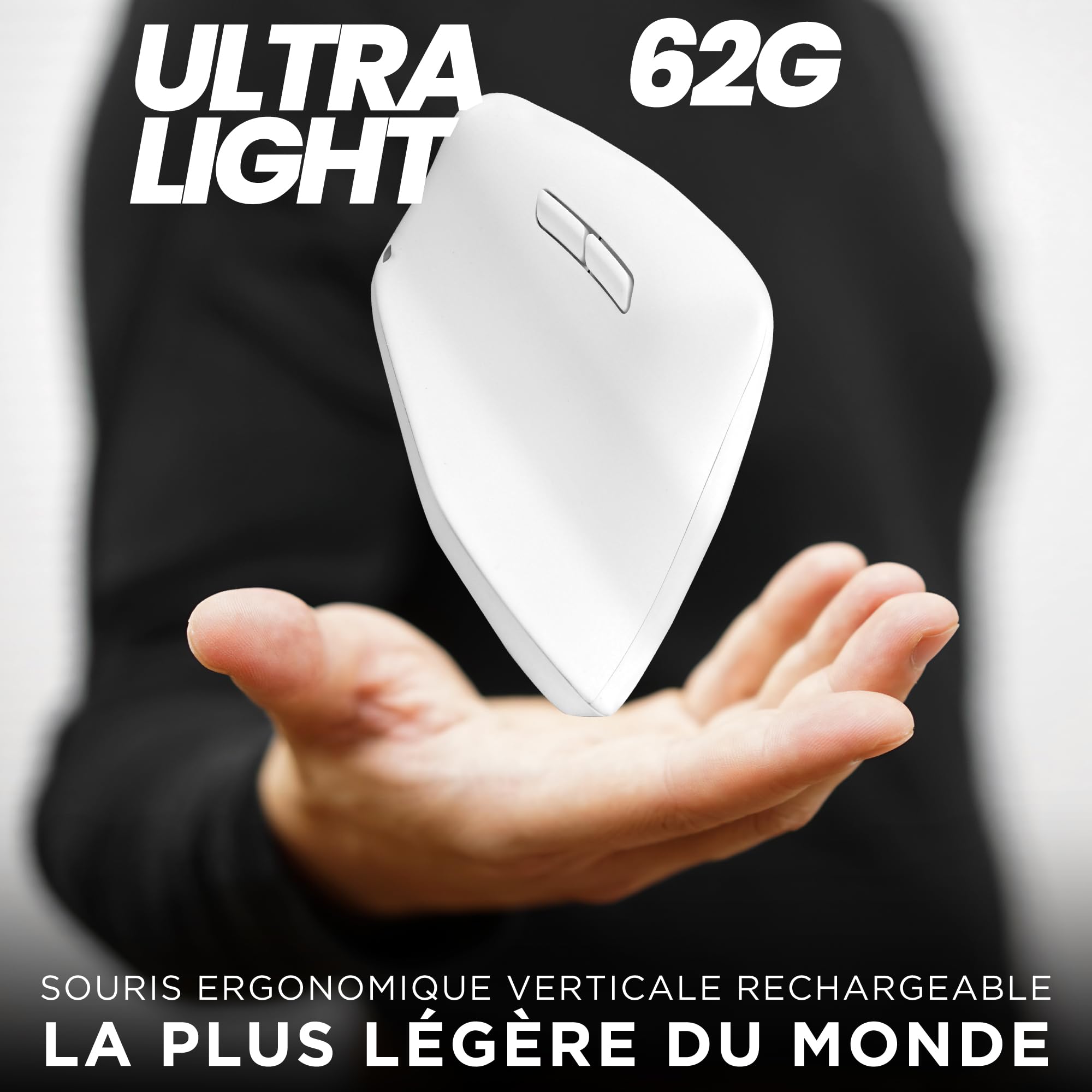 T'nB - Ergo Light Souris Ergonomique sans Fil Verticale, Double Connexion Bluetooth Et Dongle 2,4 Ghz, Ultra Légère, Rechargeable, 6 Boutons, DPI Réglable - Blanc